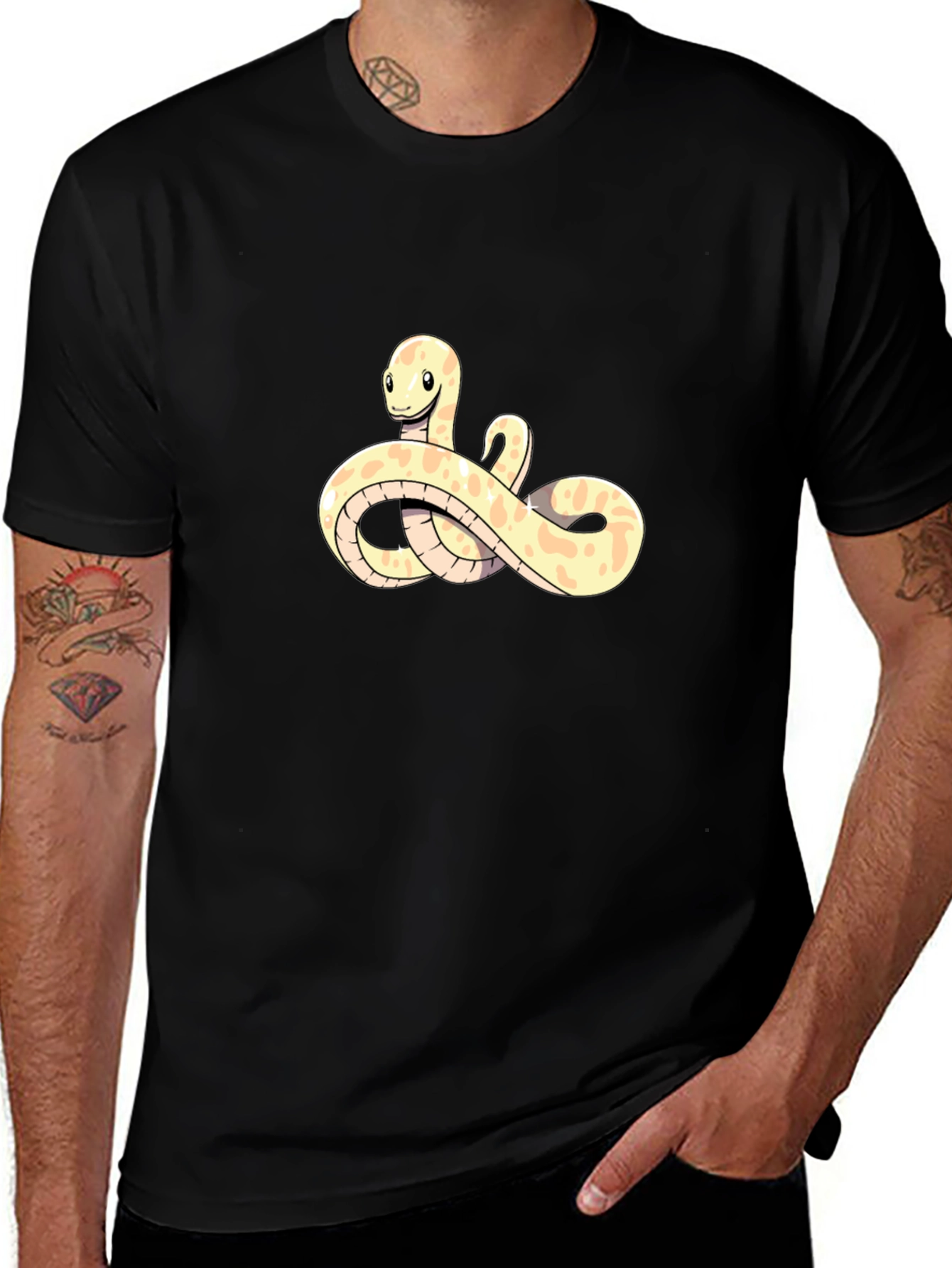 Cute Snake Cartoon Black T-Shirt