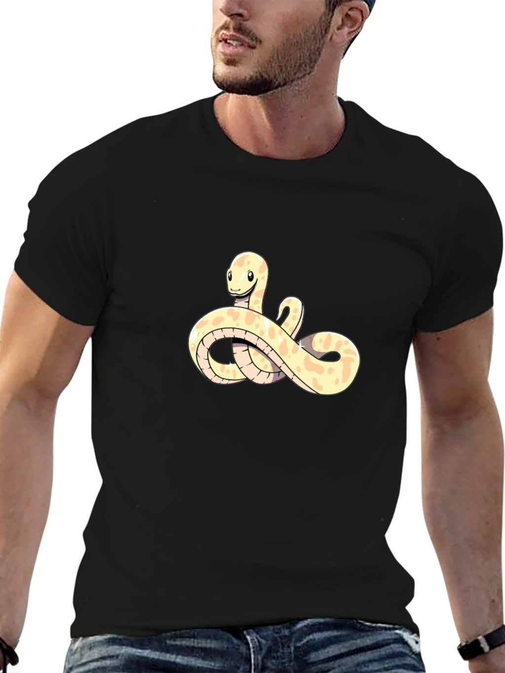Cute Snake Cartoon Black T-Shirt