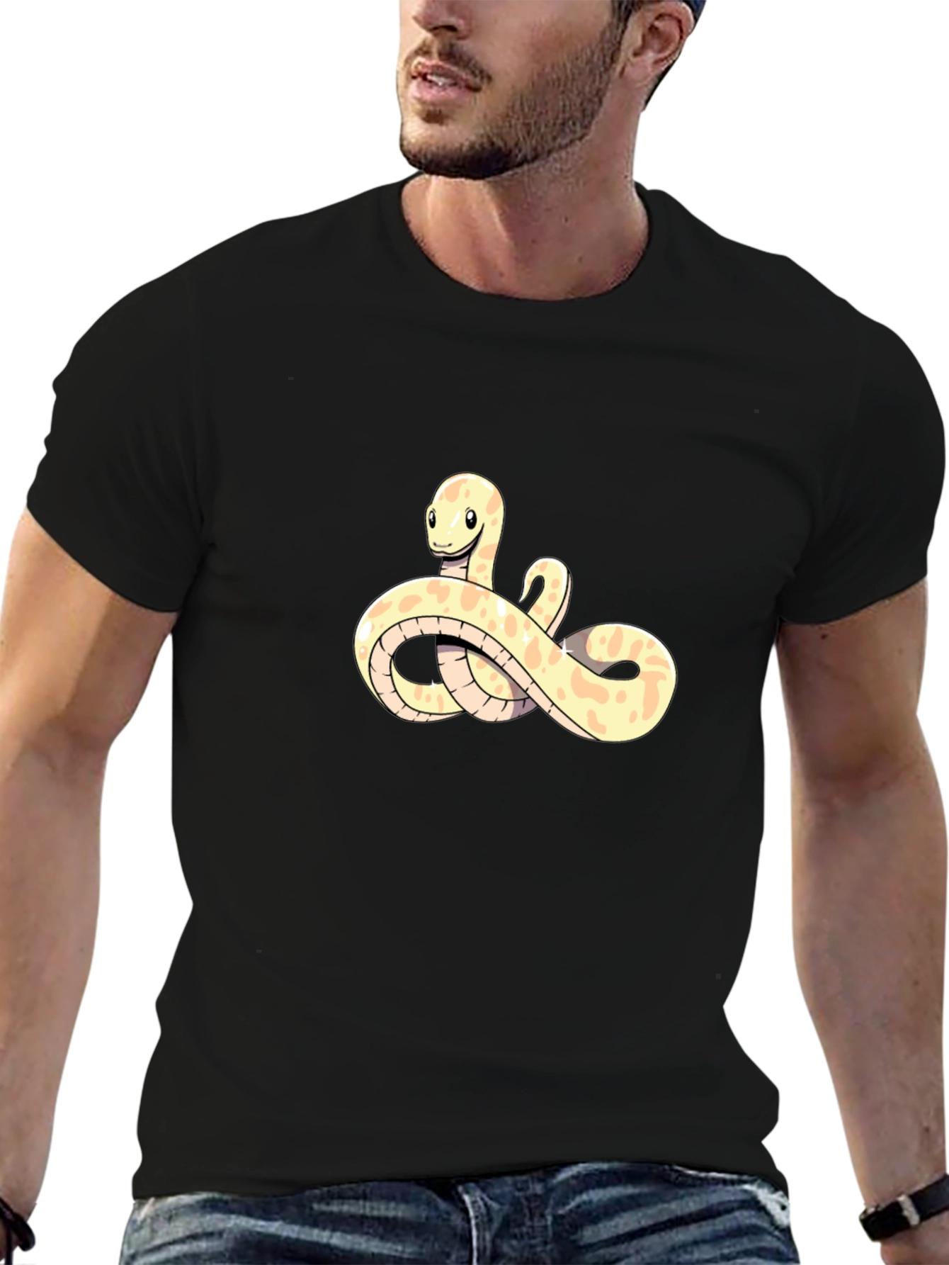 Cute Snake Cartoon Black T-Shirt