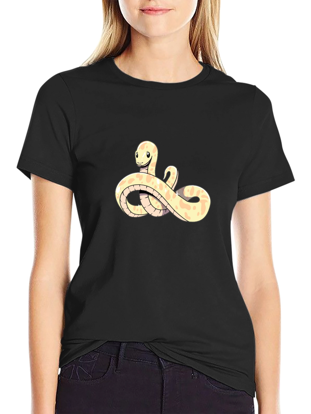 Cute Snake Cartoon Black T-Shirt