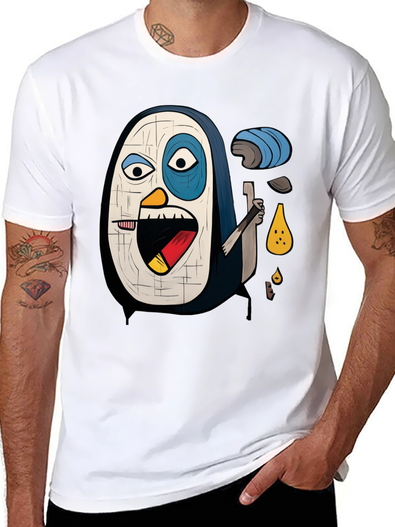Abstract Penguin Graphic Tee - Black