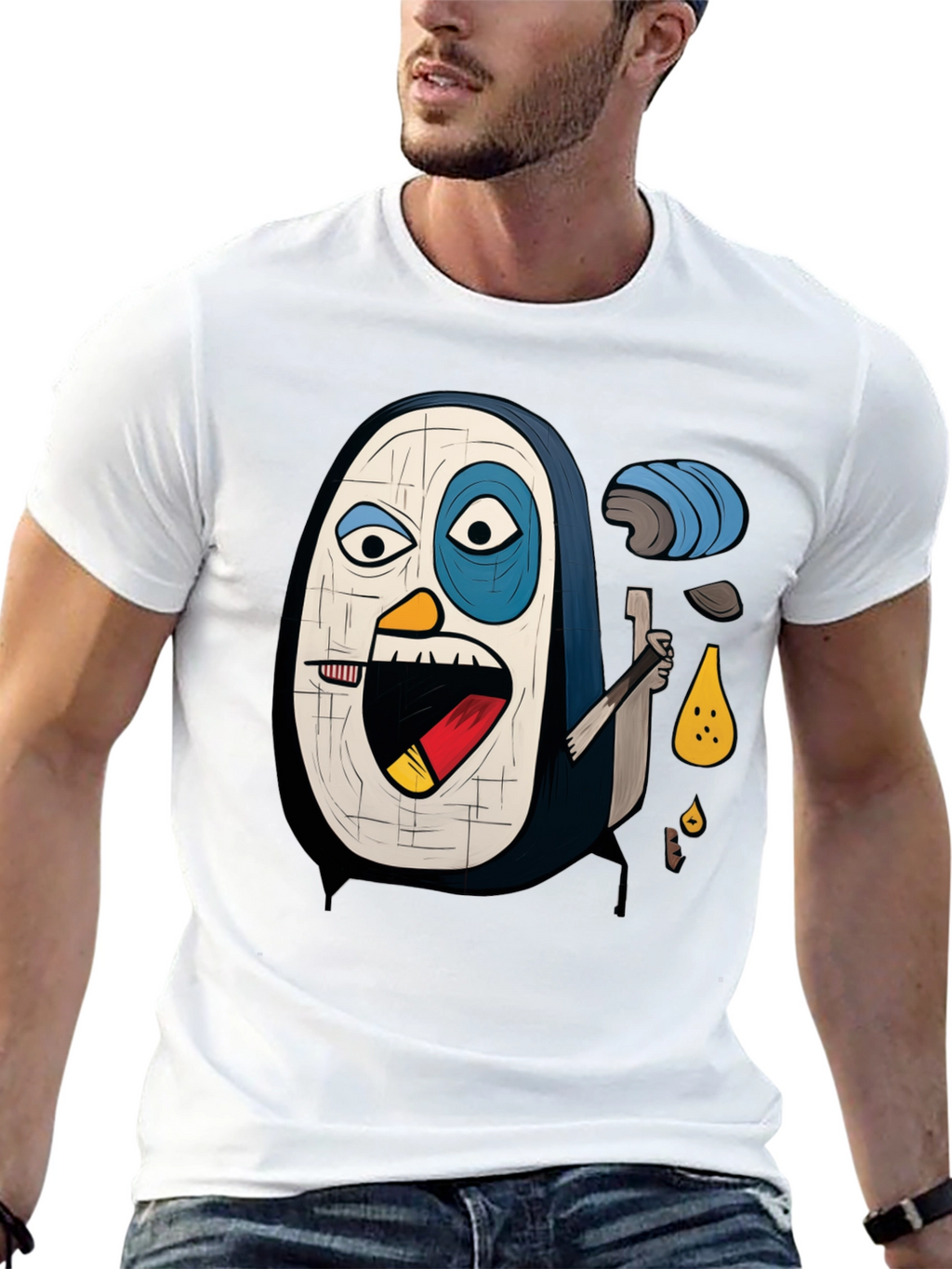 Abstract Penguin Graphic Tee - Black