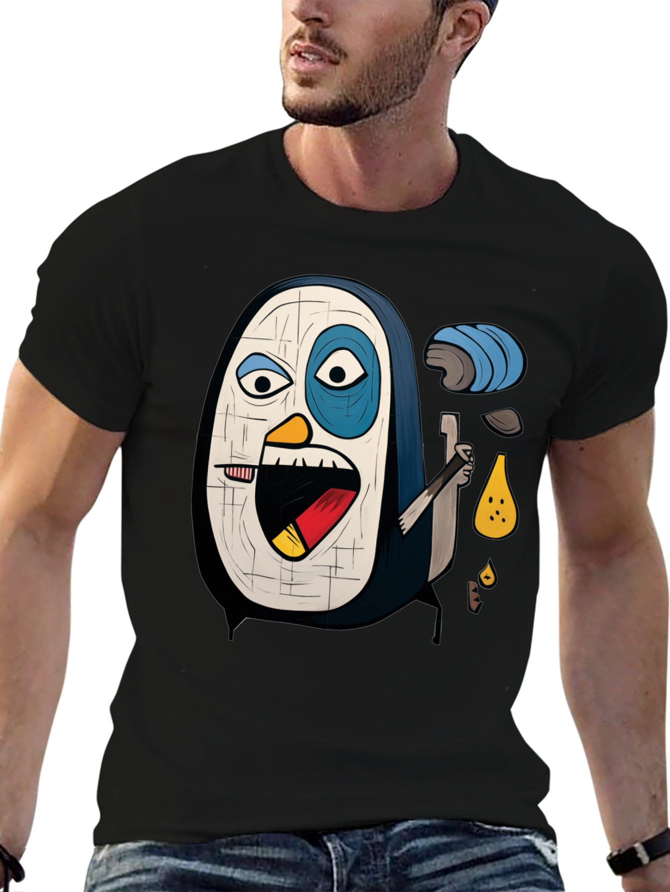 Abstract Penguin Graphic Tee - Black