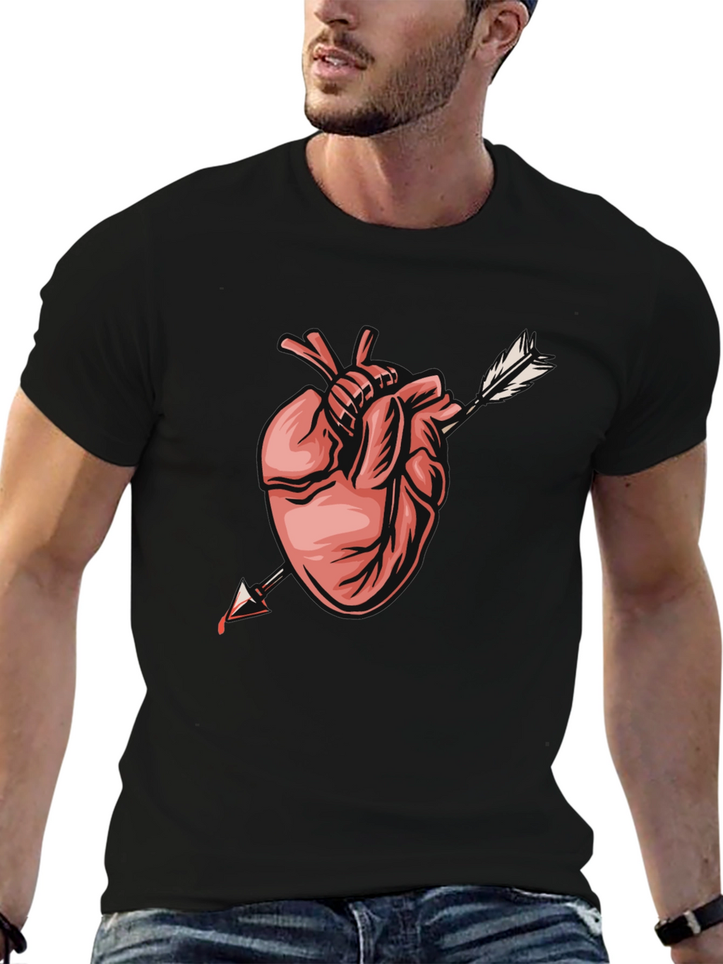 Anatomical Heart Arrow Graphic Tee - Trendy Black T-Shirt