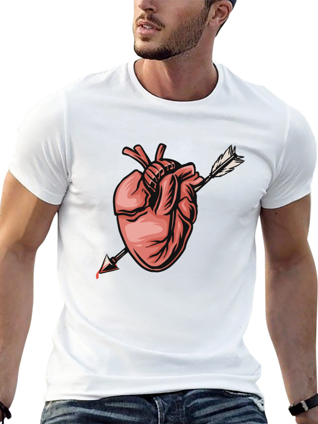 Anatomical Heart Arrow Graphic Tee - Trendy Black T-Shirt