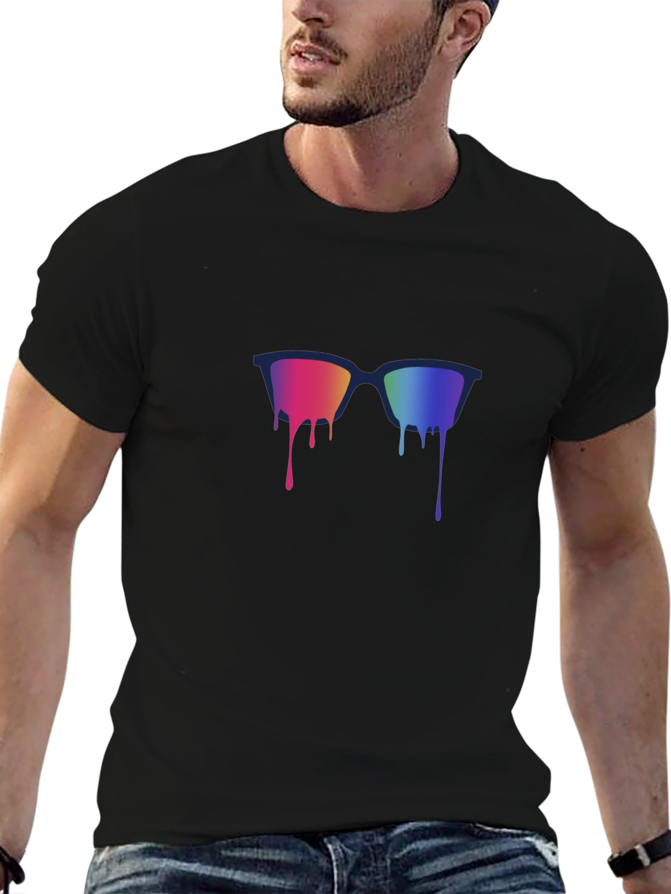 Rainbow Dripping Sunglasses Graphic Tee - Black