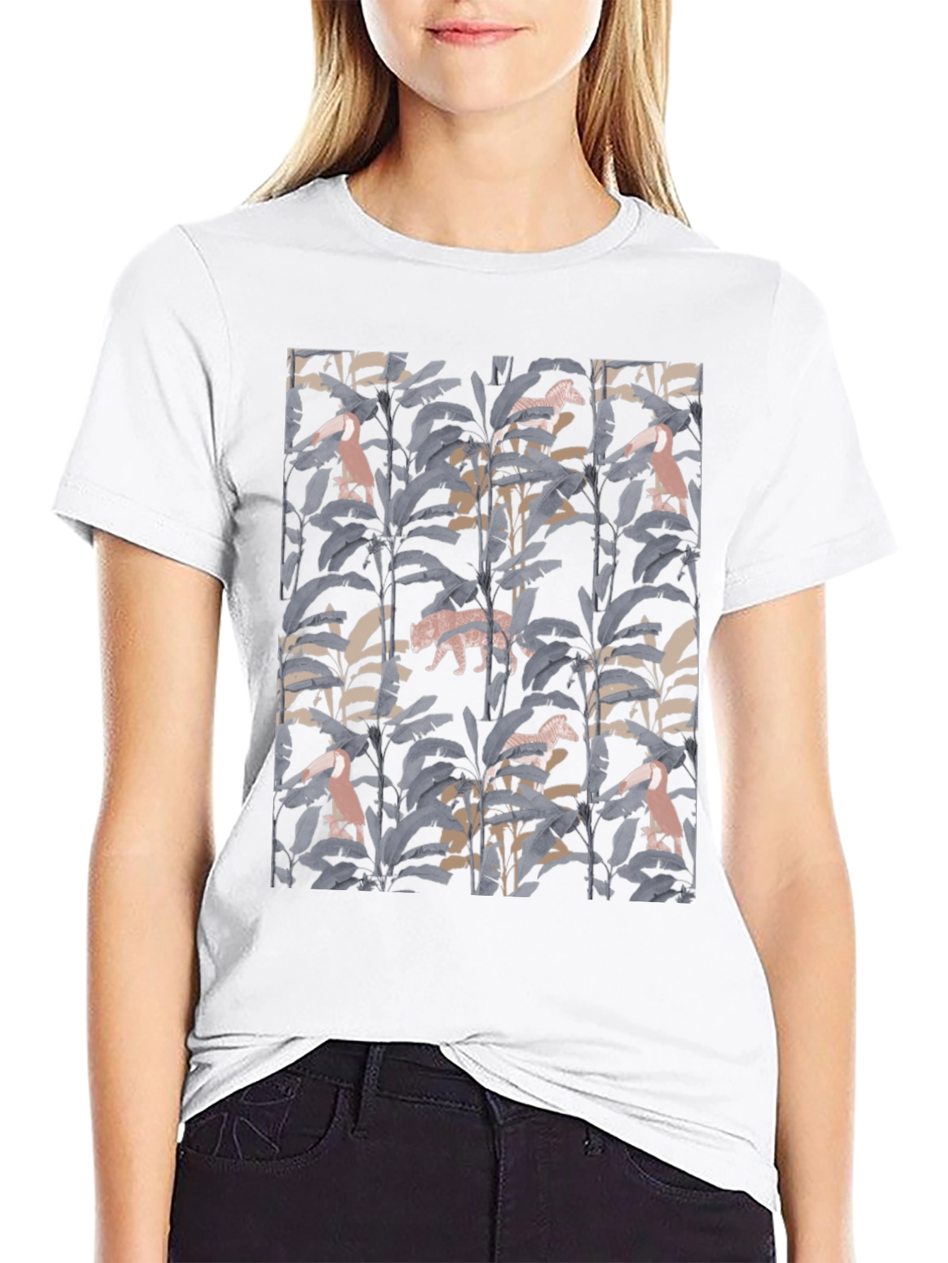 Jungle Print Graphic Tee - Stylish Black T-Shirt