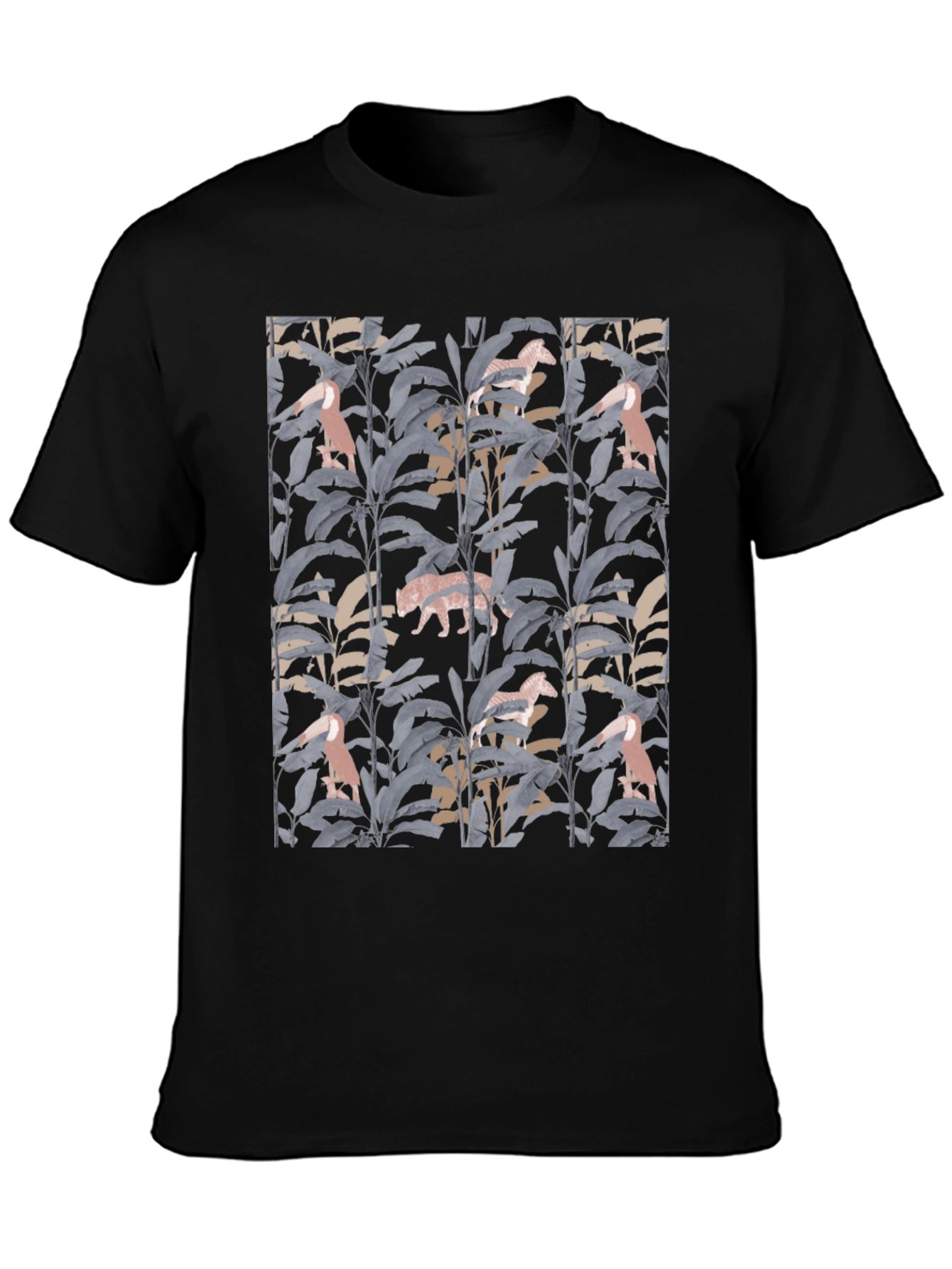 Jungle Print Graphic Tee - Stylish Black T-Shirt