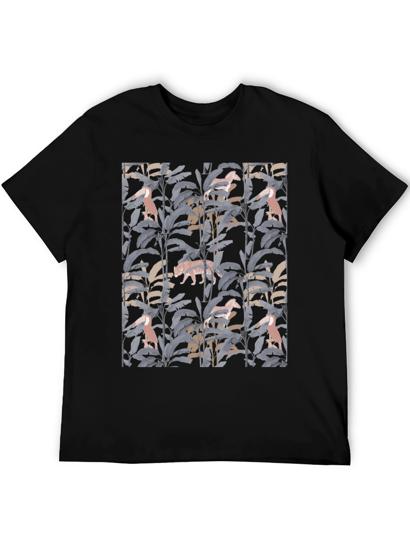 Jungle Print Graphic Tee - Stylish Black T-Shirt