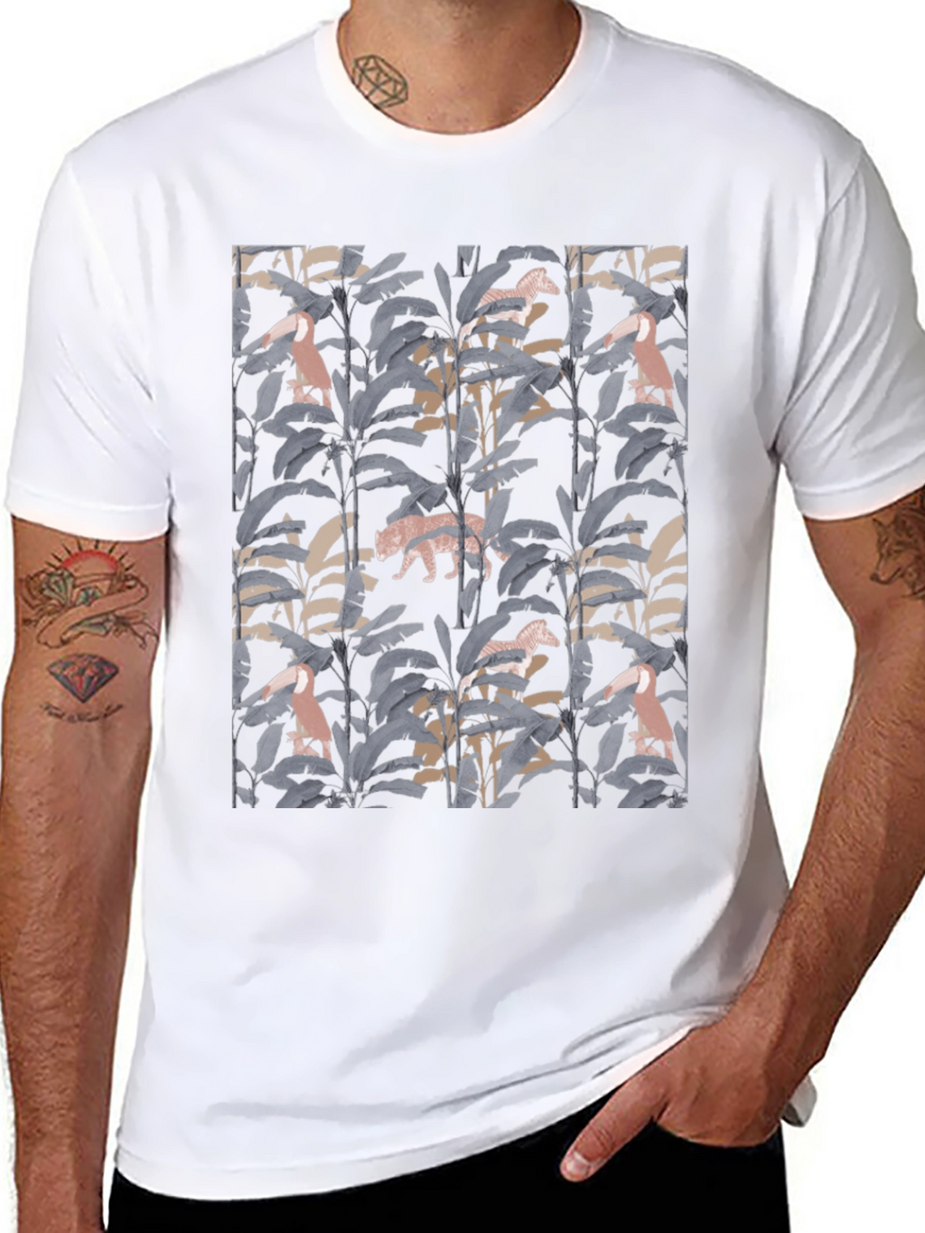 Jungle Print Graphic Tee - Stylish Black T-Shirt