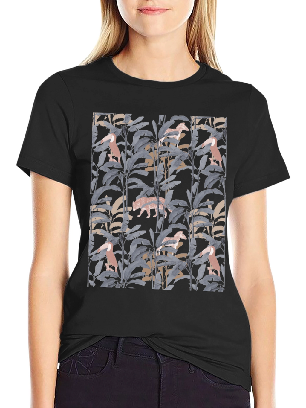Jungle Print Graphic Tee - Stylish Black T-Shirt