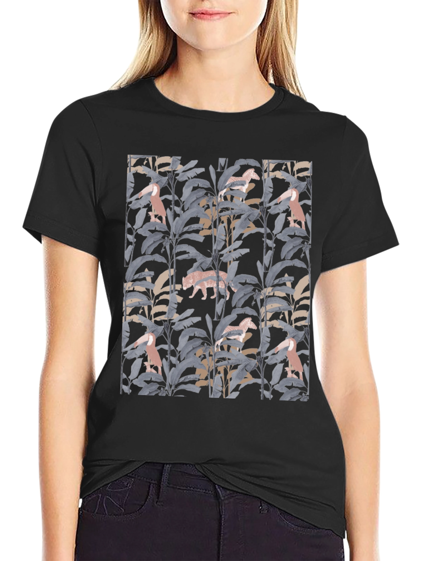 Jungle Print Graphic Tee - Stylish Black T-Shirt
