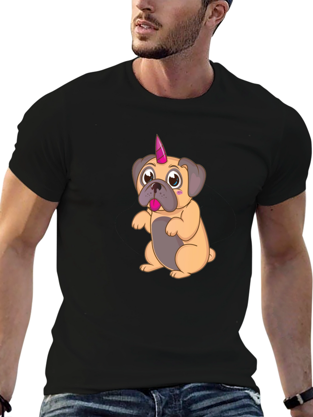 Unicorn Pug Cartoon Graphic T-Shirt