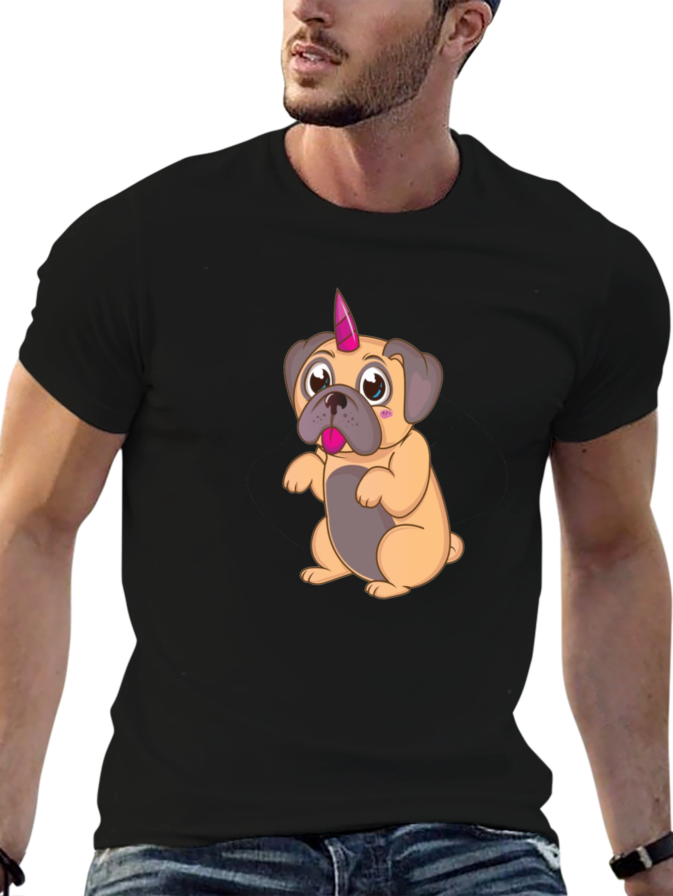 Unicorn Pug Cartoon Graphic T-Shirt
