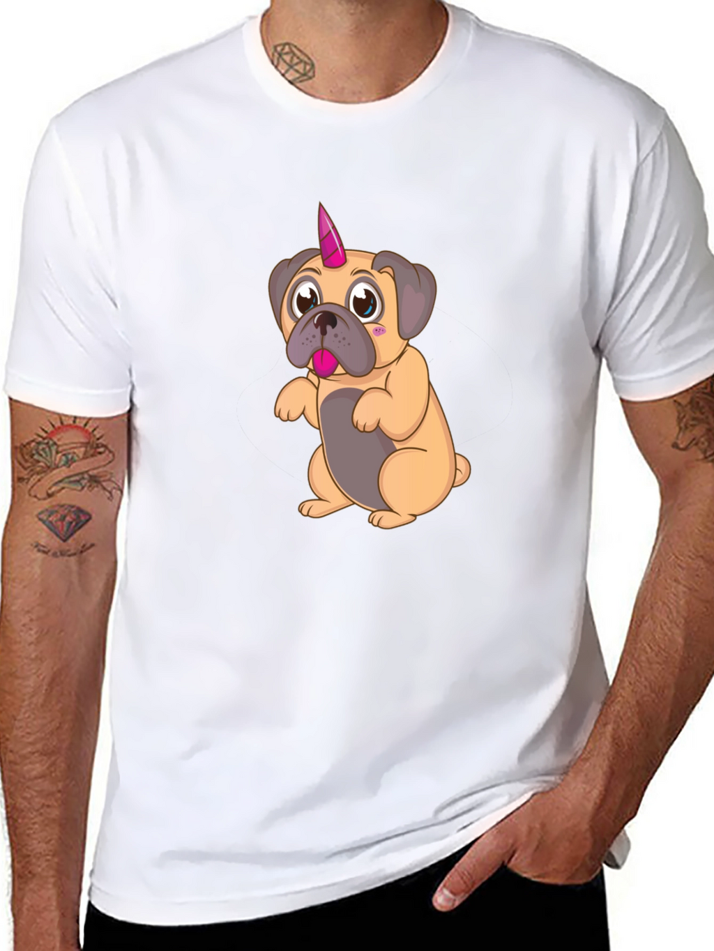 Unicorn Pug Cartoon Graphic T-Shirt