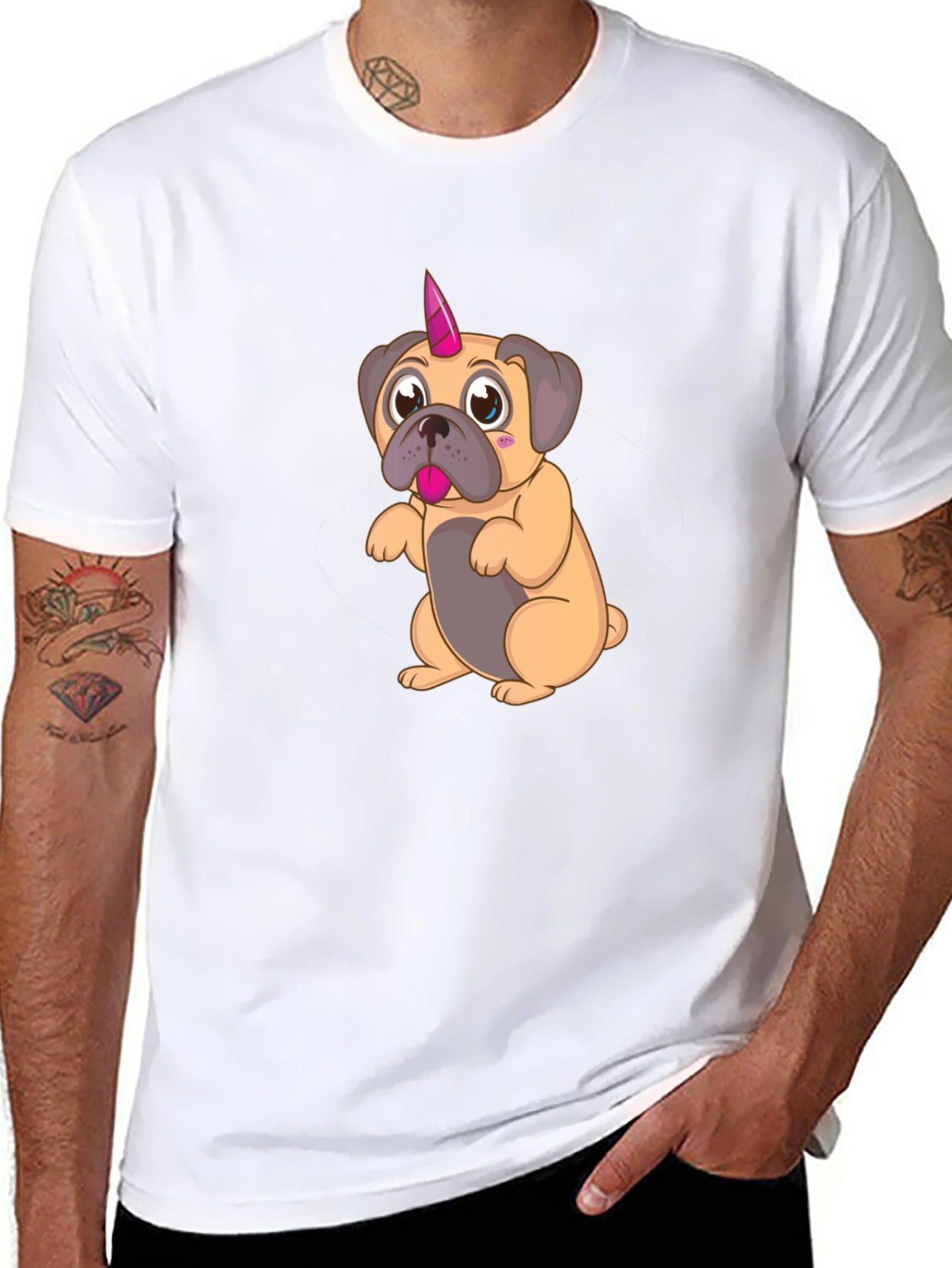 Unicorn Pug Cartoon Graphic T-Shirt