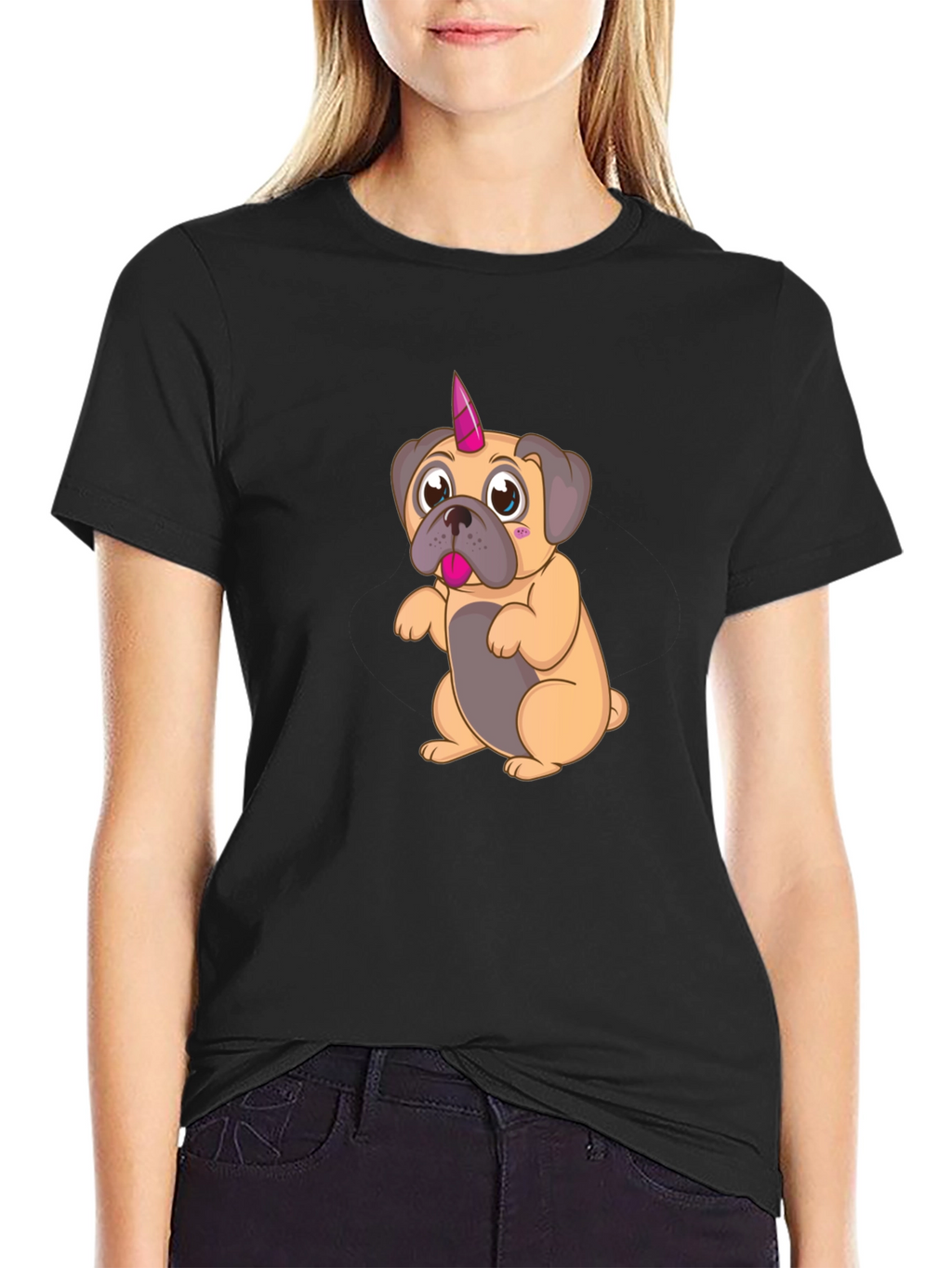 Unicorn Pug Cartoon Graphic T-Shirt