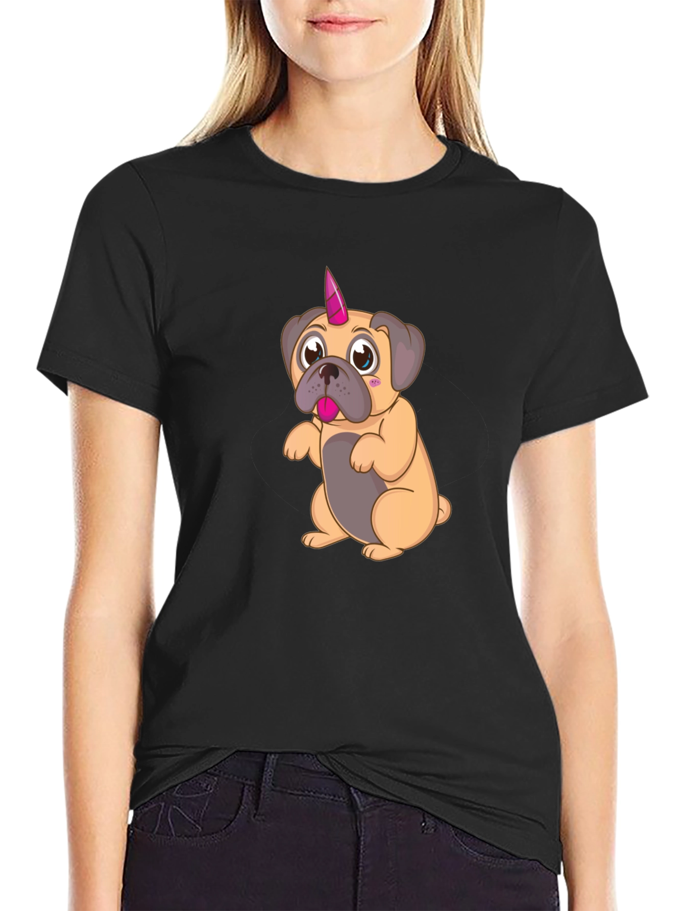 Unicorn Pug Cartoon Graphic T-Shirt