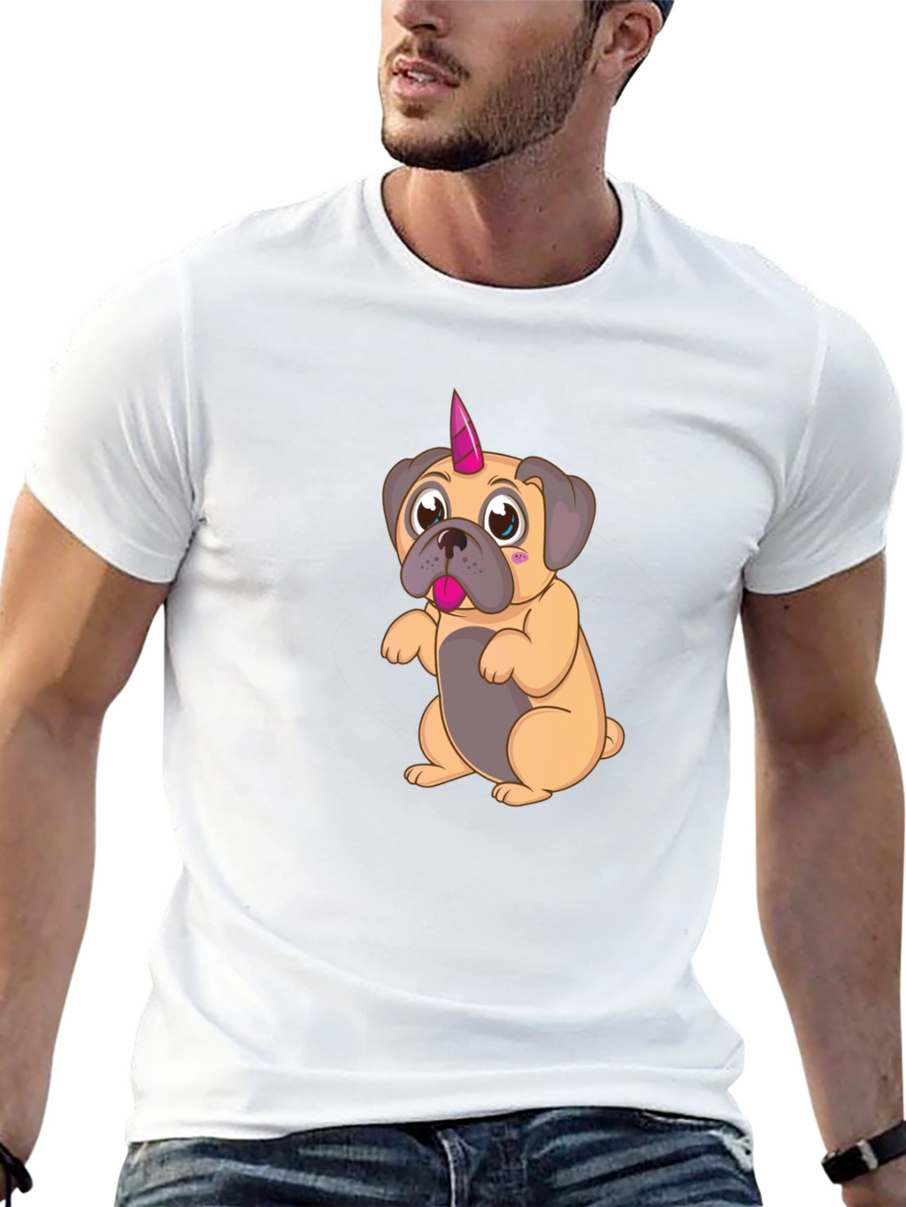 Unicorn Pug Cartoon Graphic T-Shirt