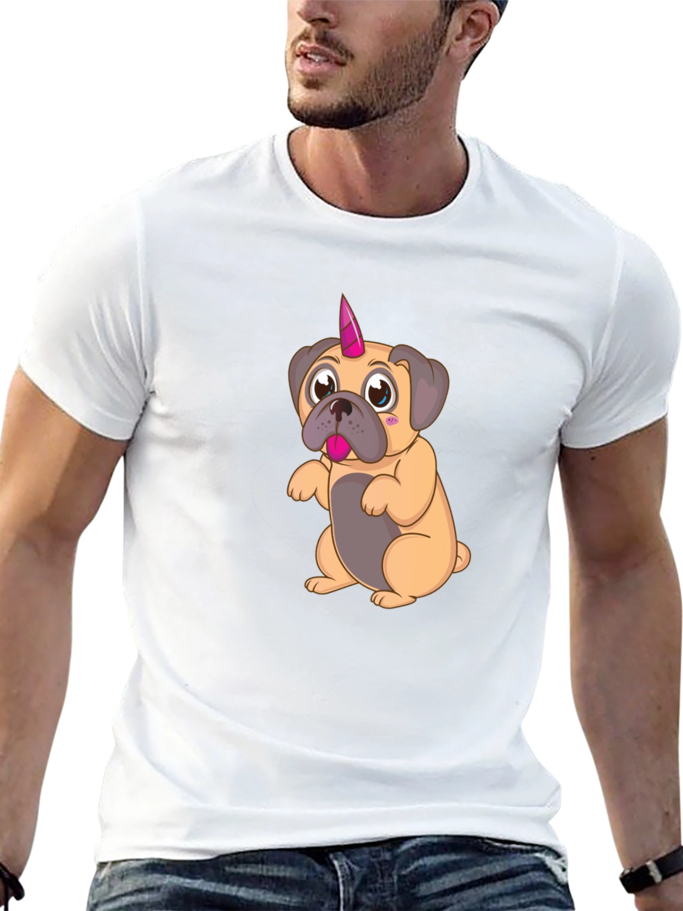 Unicorn Pug Cartoon Graphic T-Shirt