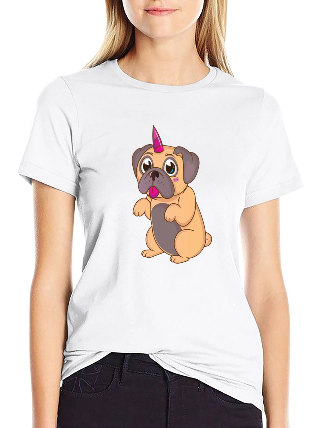 Unicorn Pug Cartoon Graphic T-Shirt