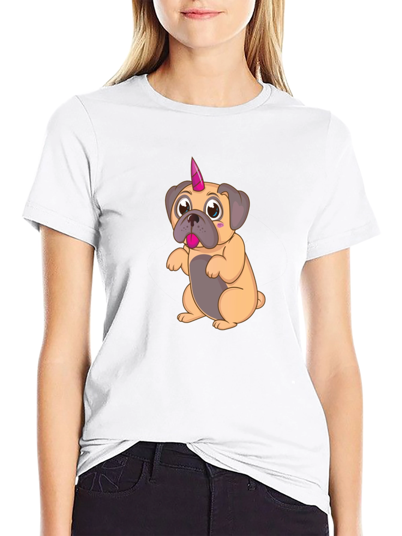 Unicorn Pug Cartoon Graphic T-Shirt