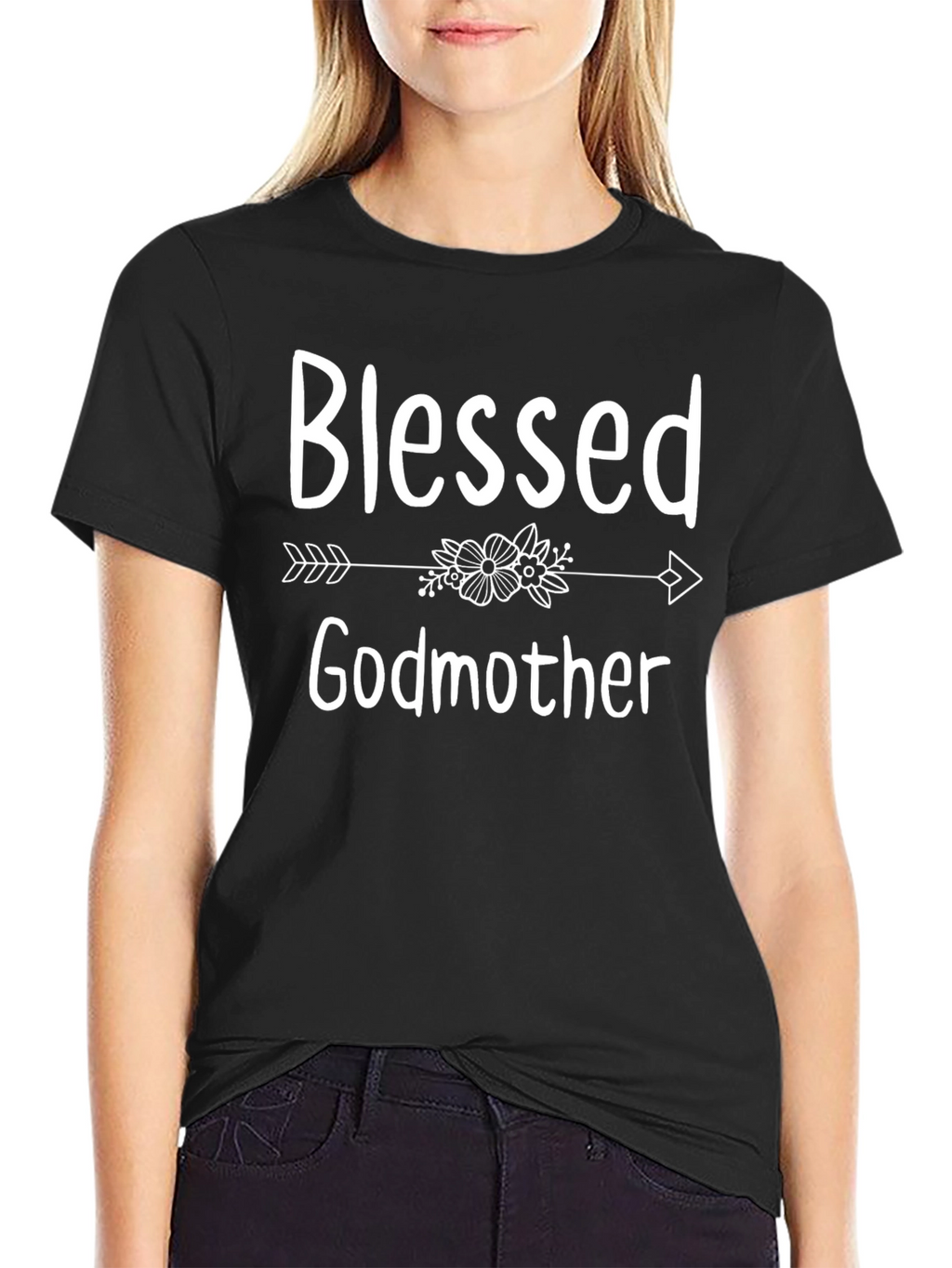 Blessed Godmother T-Shirt - Floral Arrow Design