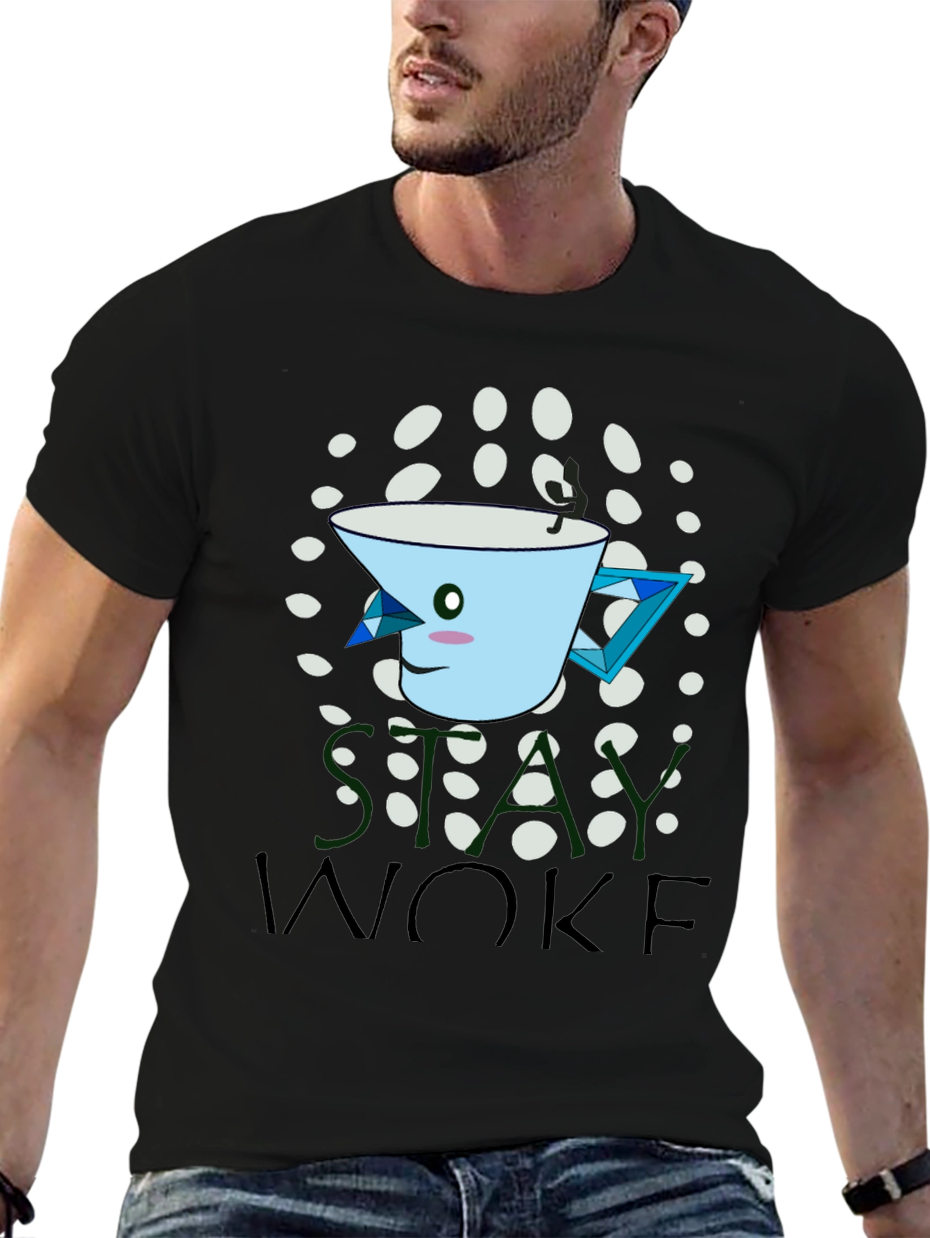 Stay Woke Graphic T-Shirt - Unique Kawaii Tea Cup Design