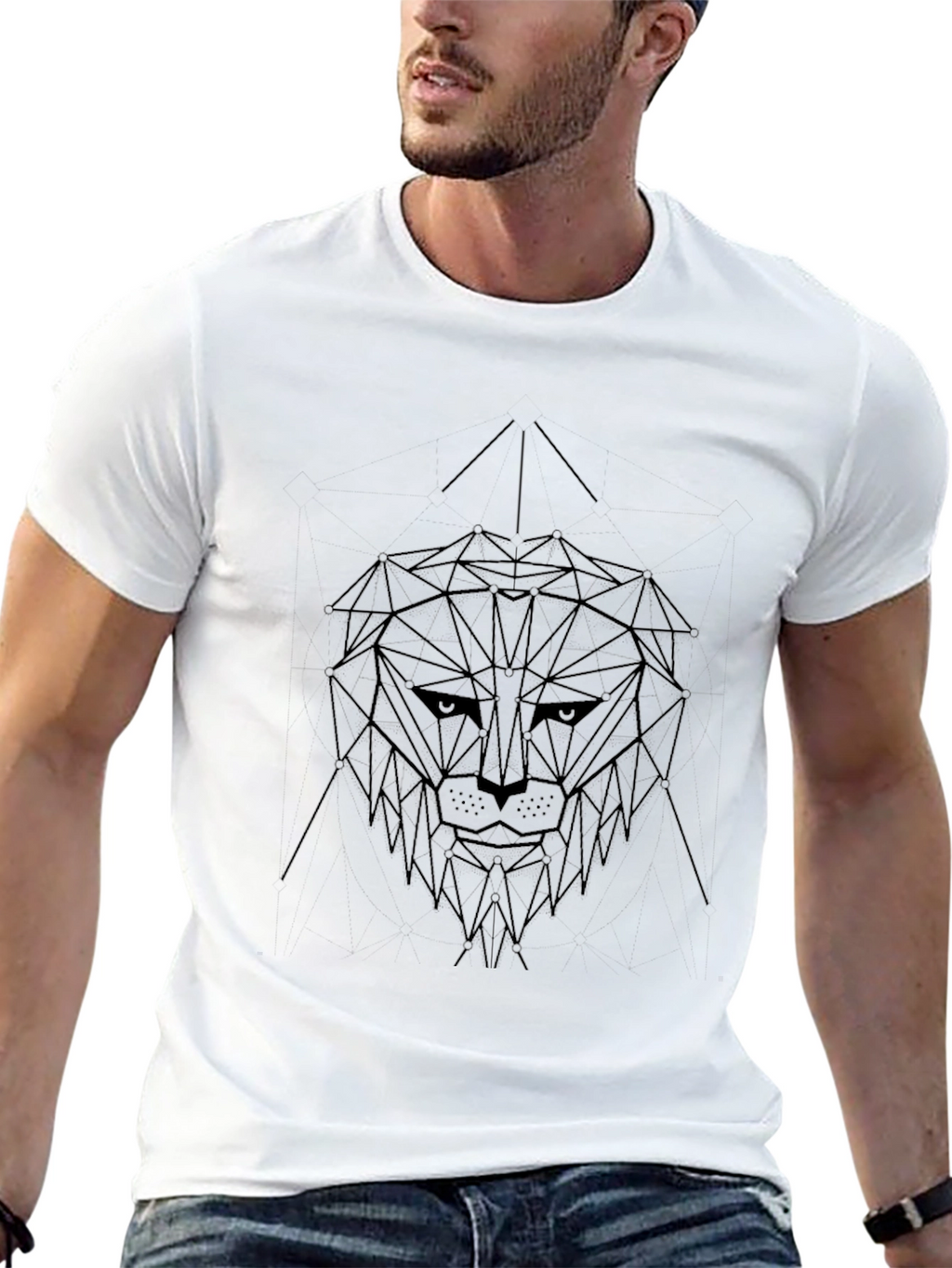 Geometric Lion Graphic Black T-Shirt