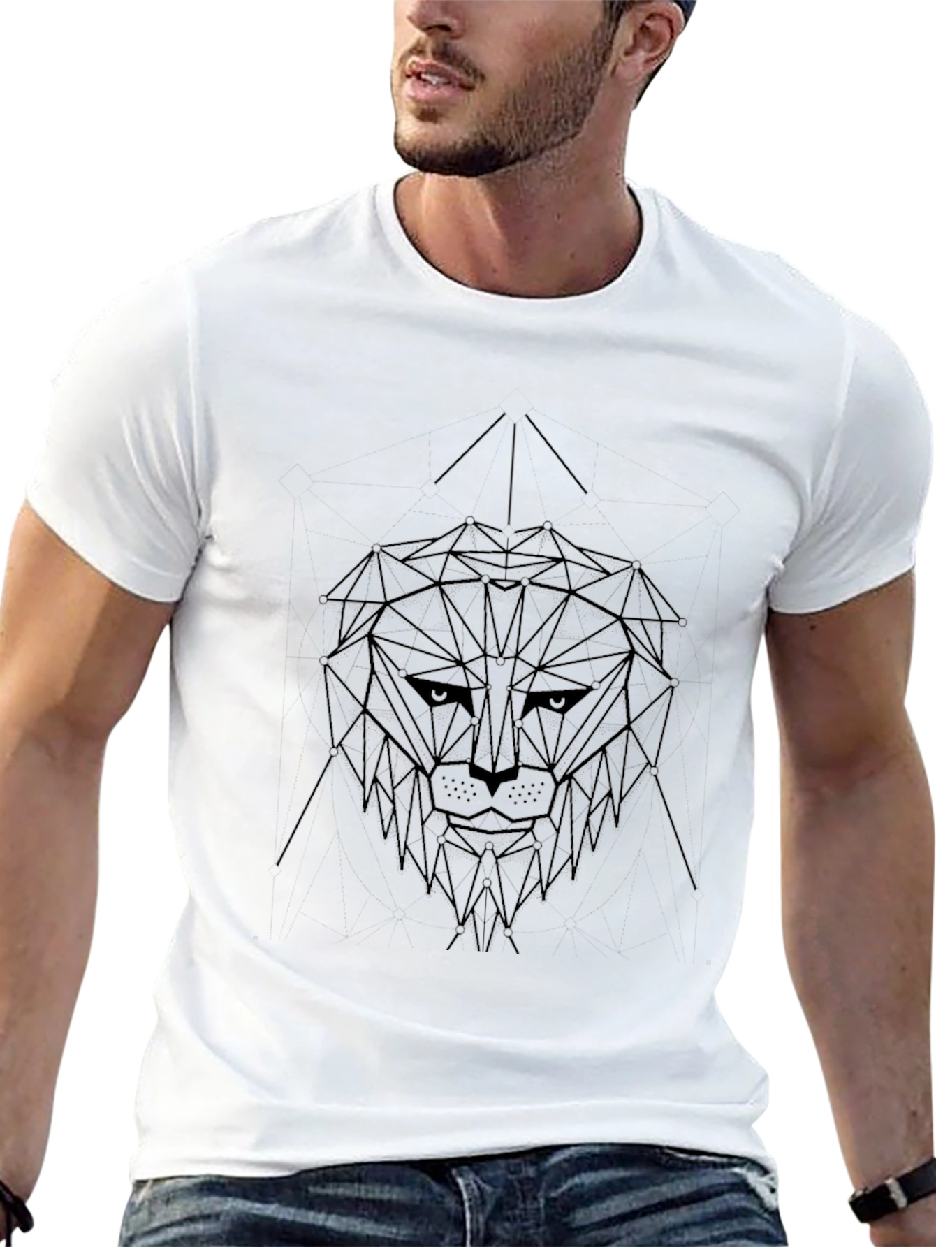Geometric Lion Graphic Black T-Shirt
