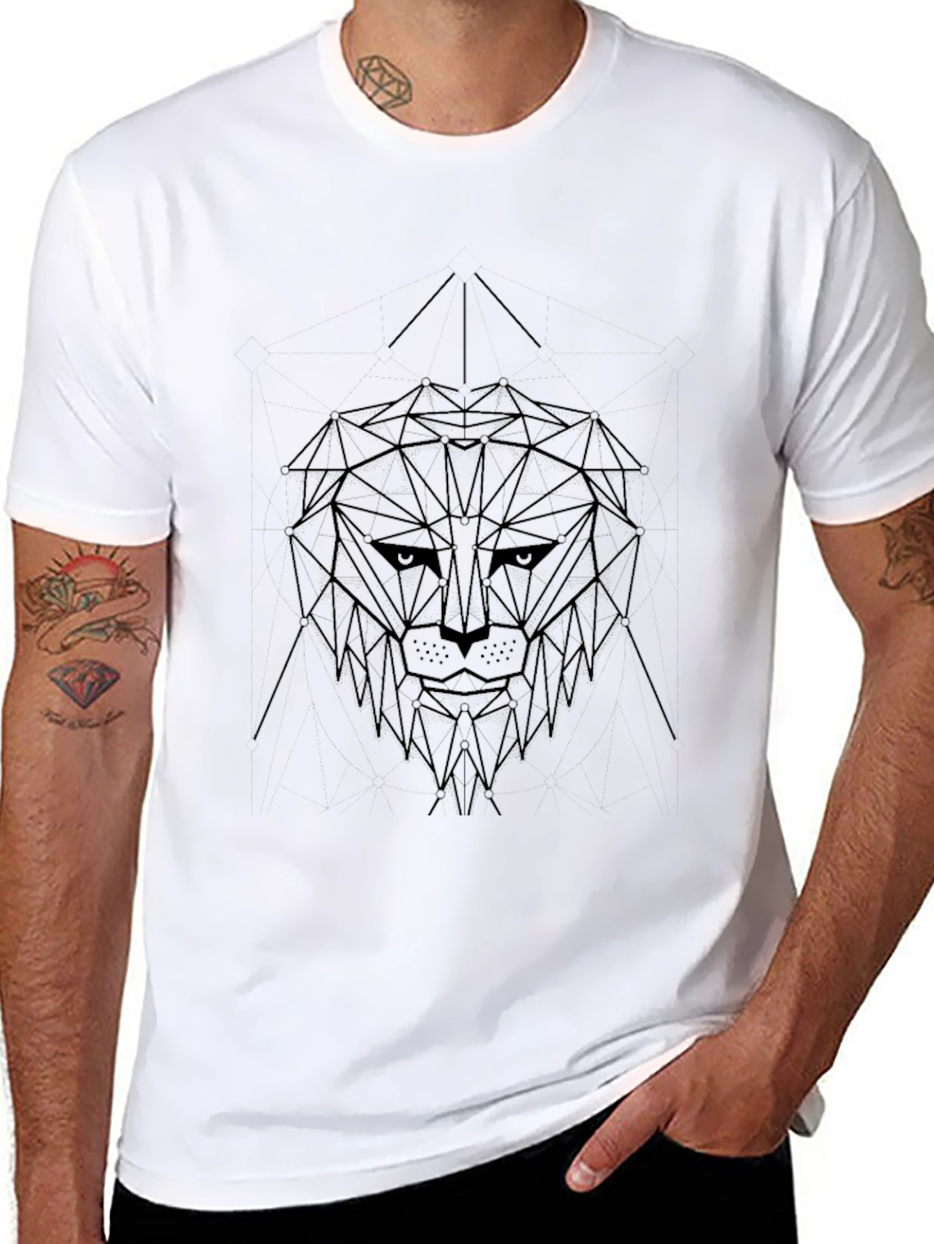 Geometric Lion Graphic Black T-Shirt