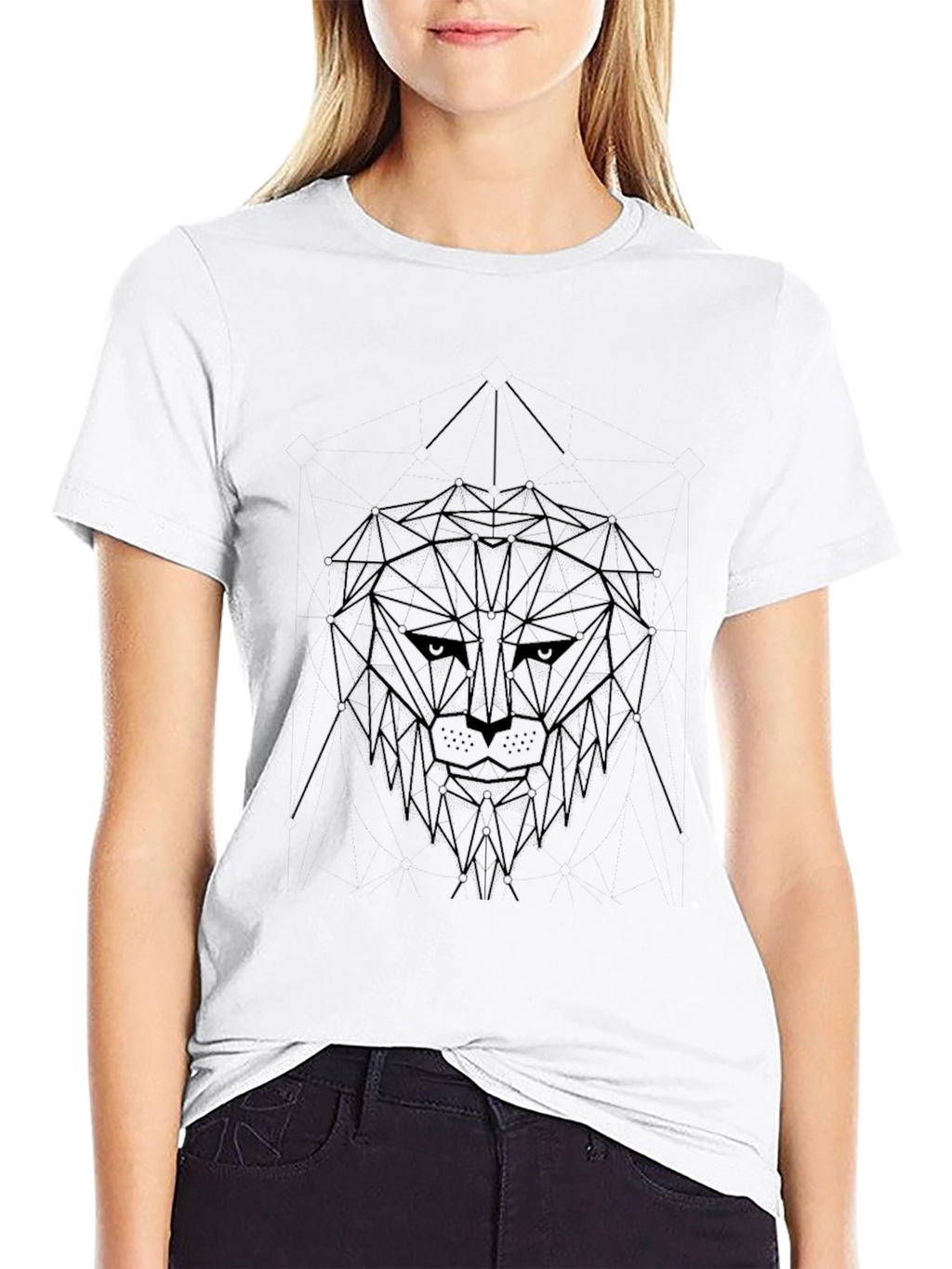 Geometric Lion Graphic Black T-Shirt