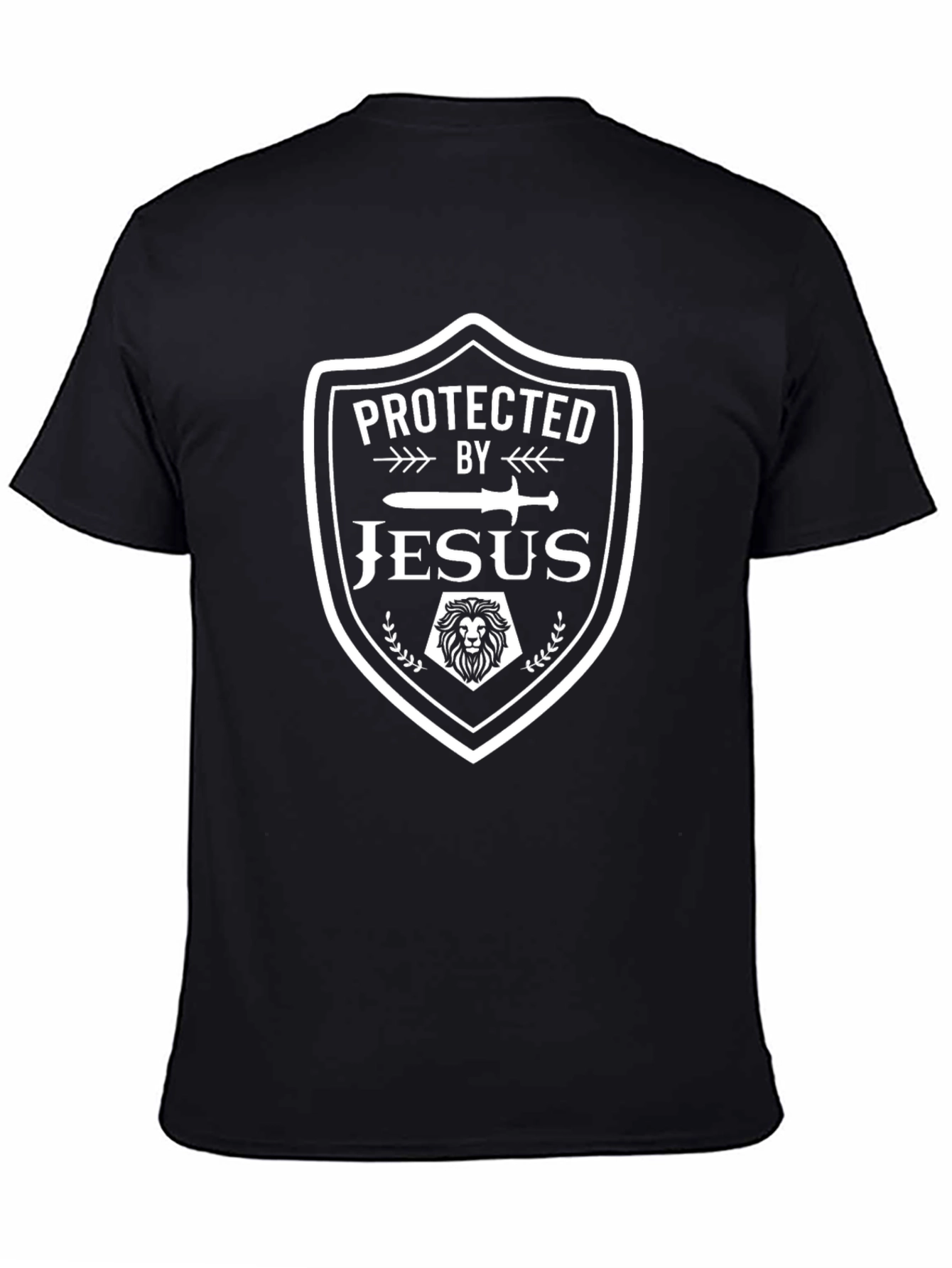 Protected by Jesus Graphic Tee - Shield Design Black T-Shirt
