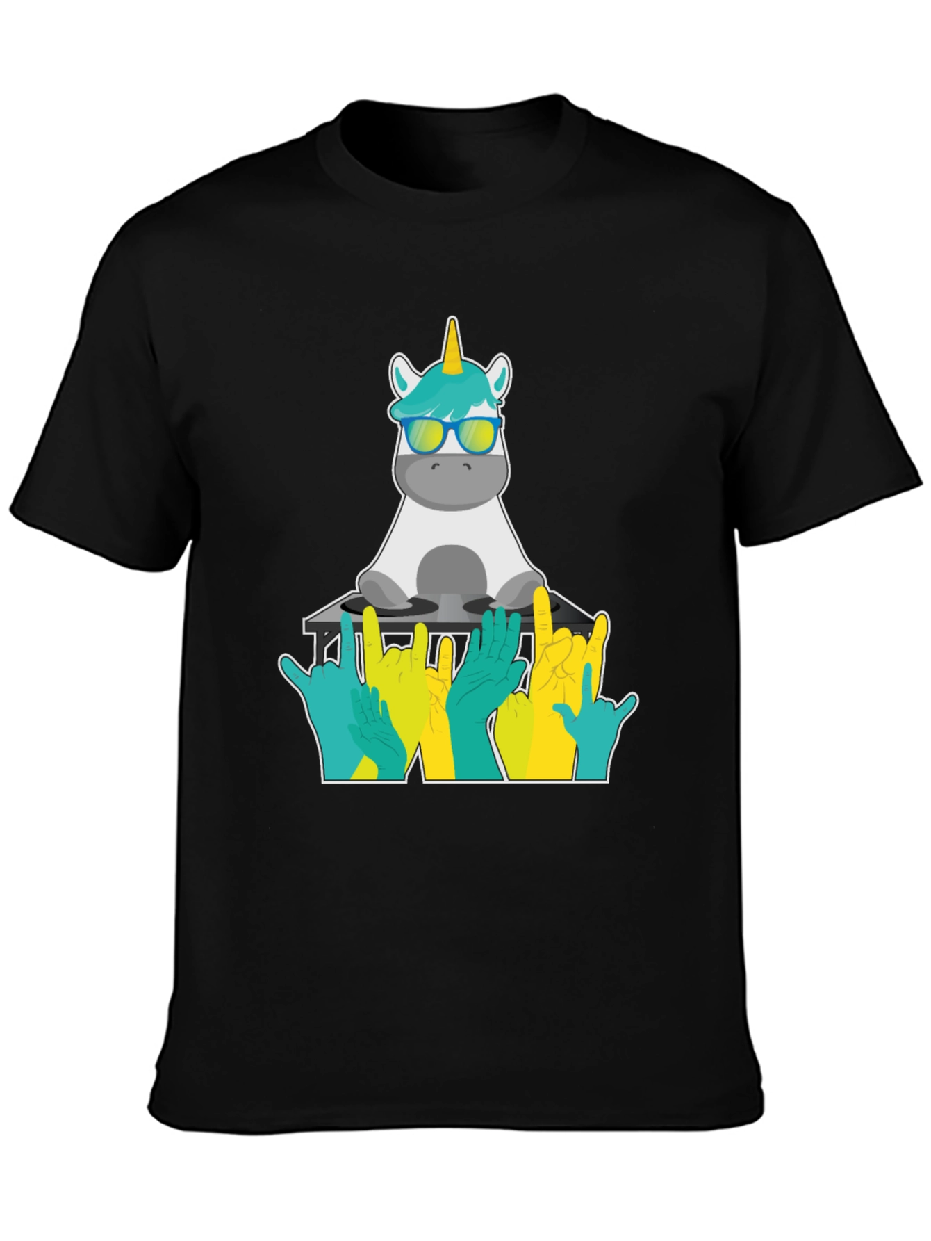 Unicorn DJ Rock On T-Shirt - Black Cotton Tee