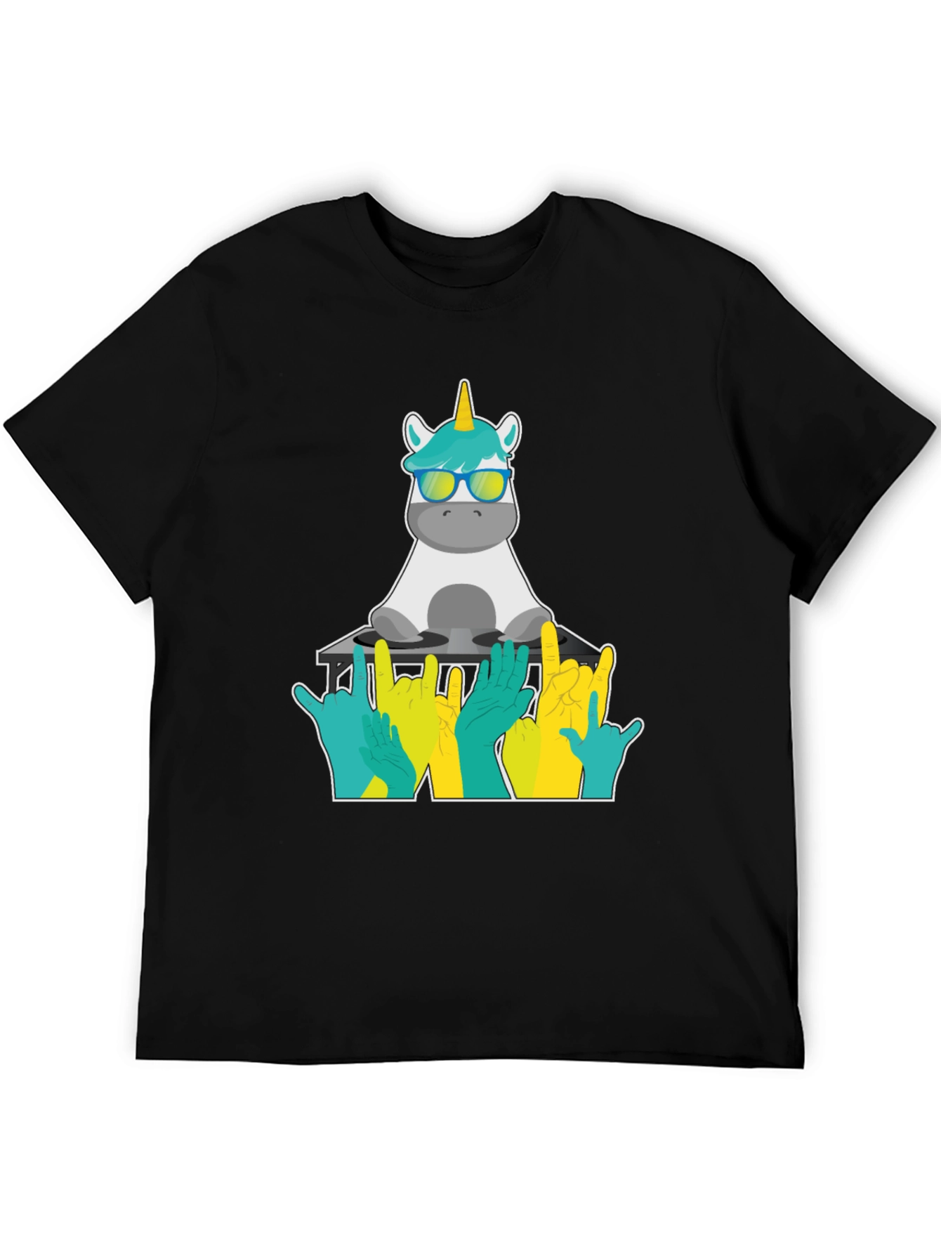 Unicorn DJ Rock On T-Shirt - Black Cotton Tee
