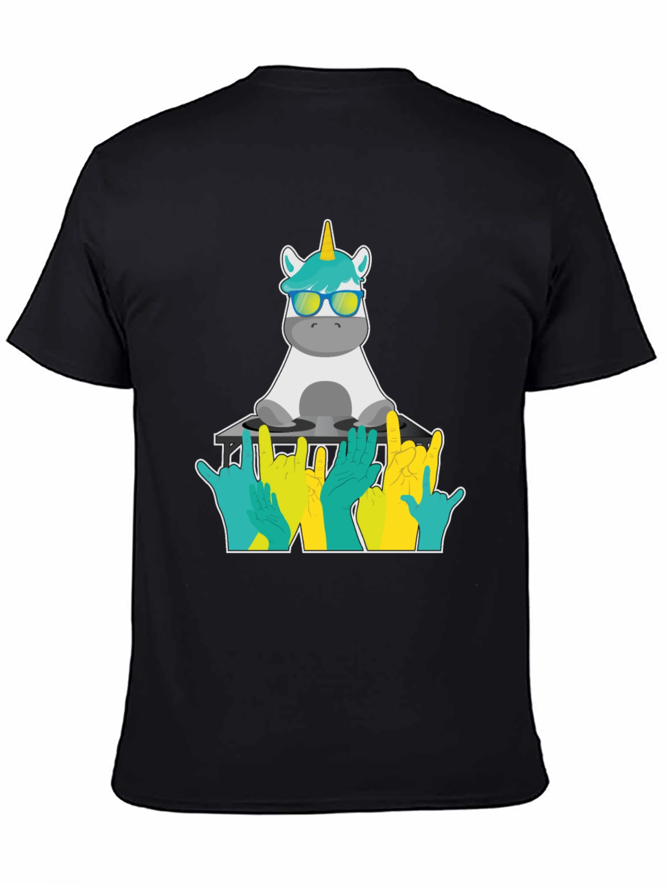 Unicorn DJ Rock On T-Shirt - Black Cotton Tee