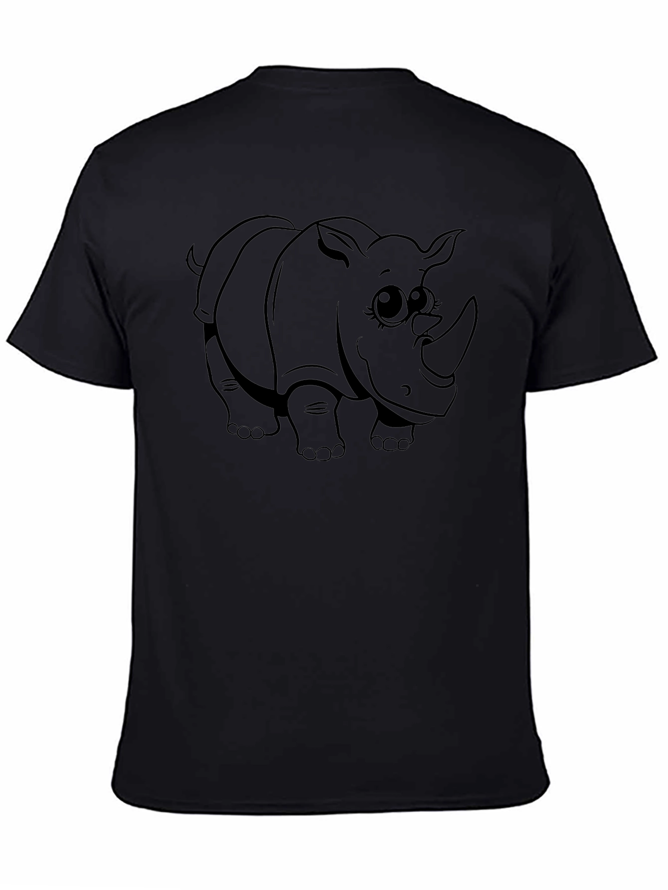 Cute Rhino Graphic Print Black T-Shirt
