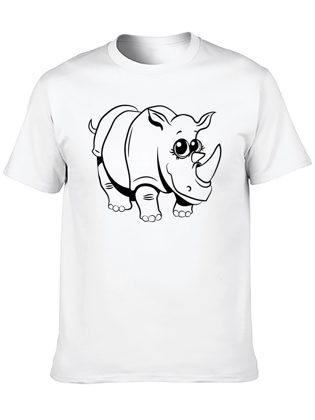 Cute Rhino Graphic Print Black T-Shirt