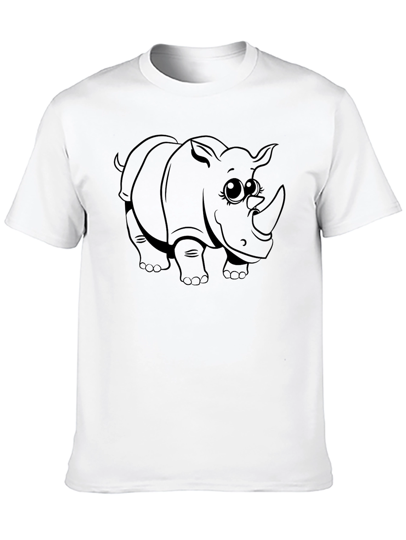 Cute Rhino Graphic Print Black T-Shirt