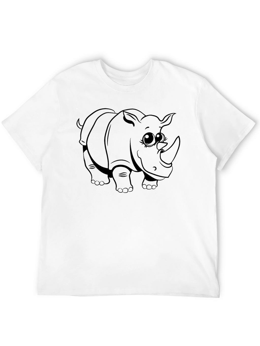 Cute Rhino Graphic Print Black T-Shirt