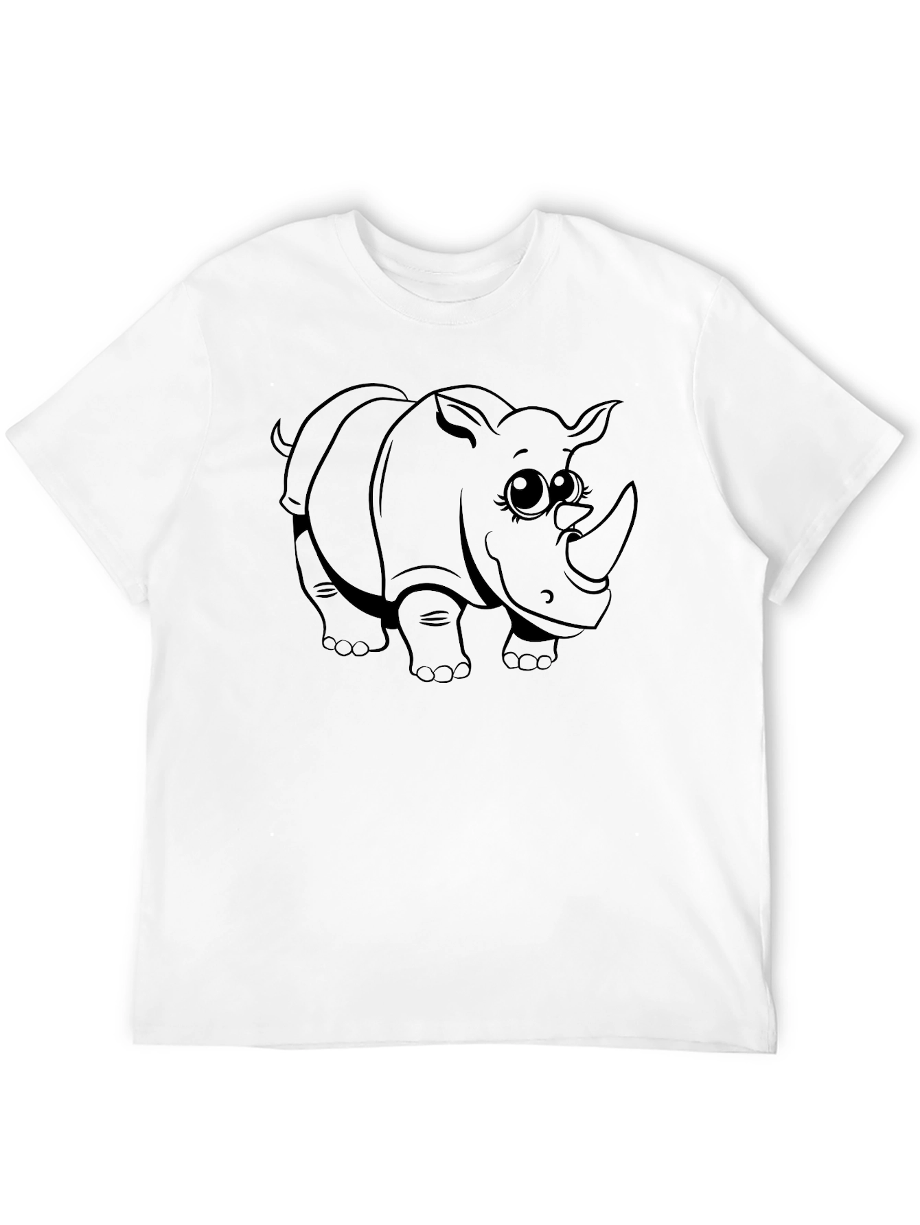 Cute Rhino Graphic Print Black T-Shirt
