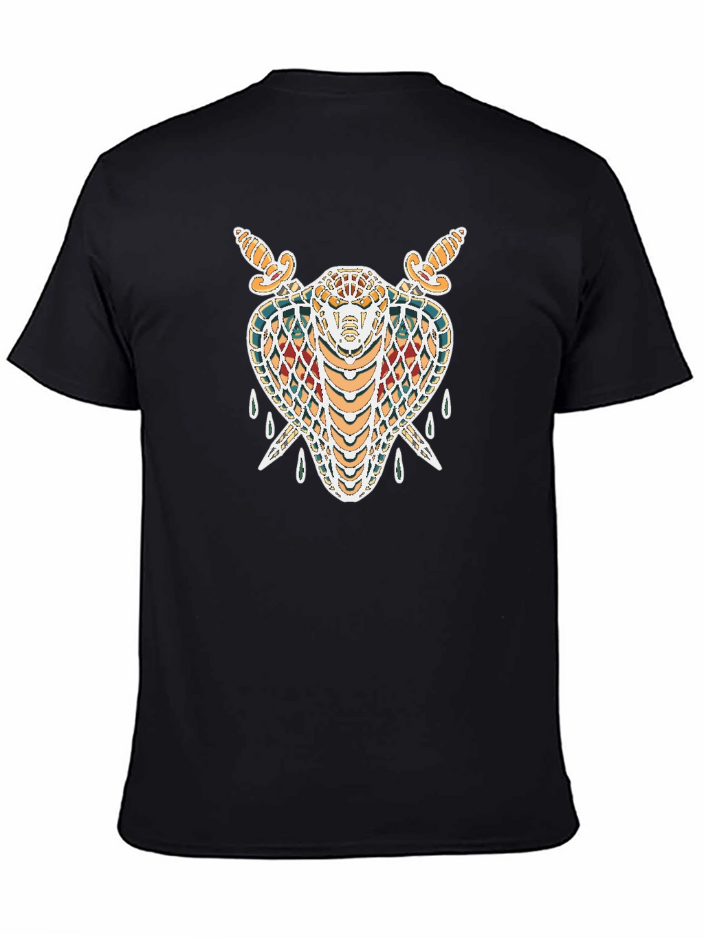 Black T-Shirt with Snake & Swords Graphic
