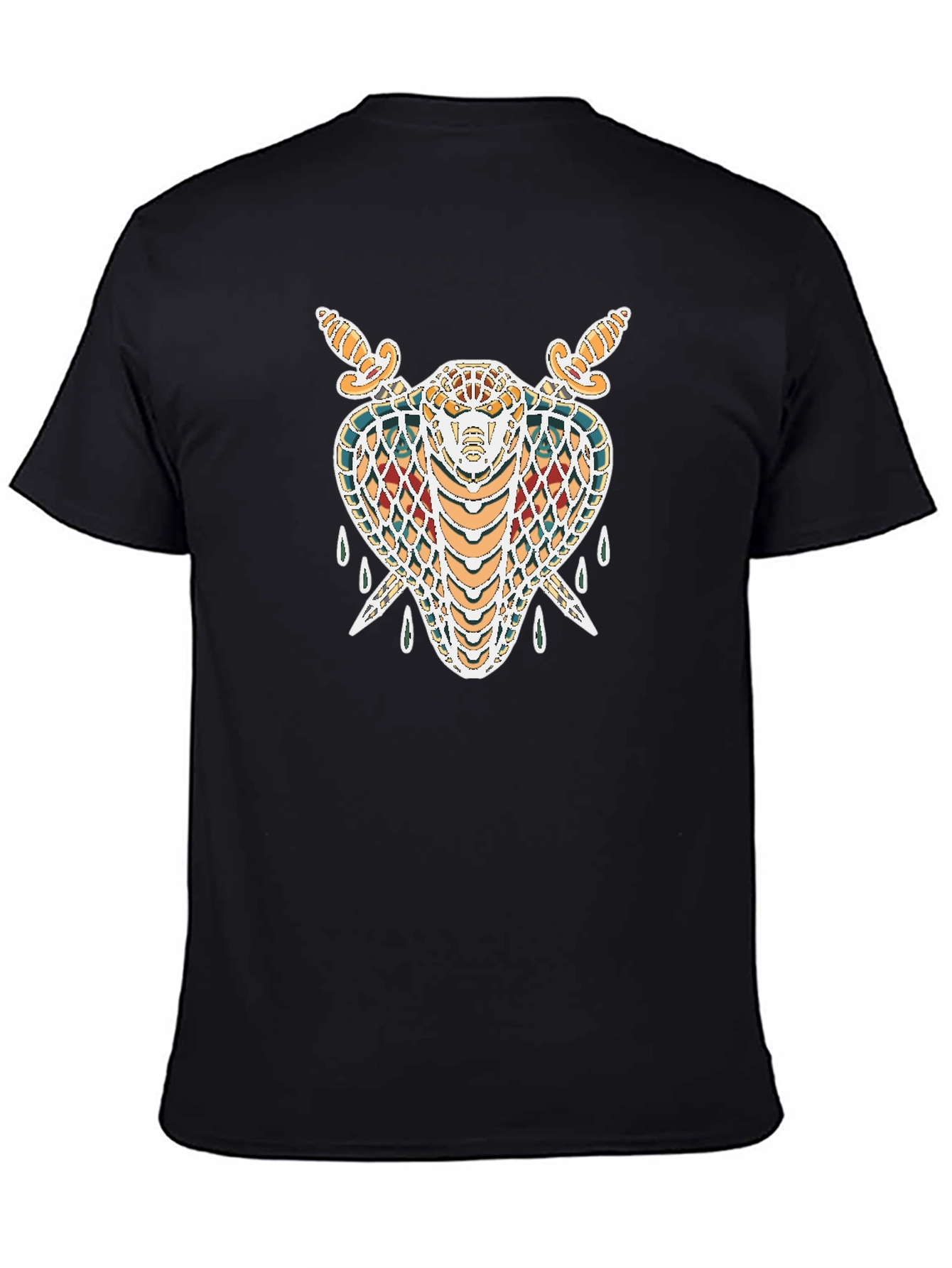 Black T-Shirt with Snake & Swords Graphic
