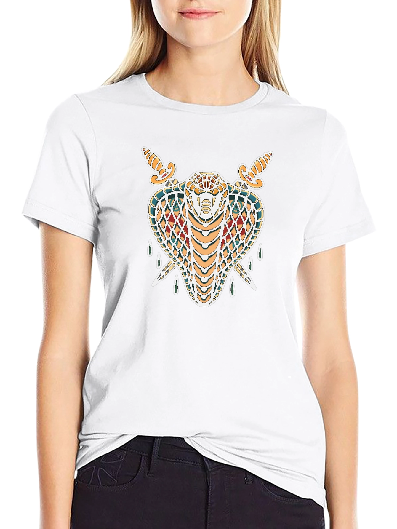 Black T-Shirt with Snake & Swords Graphic