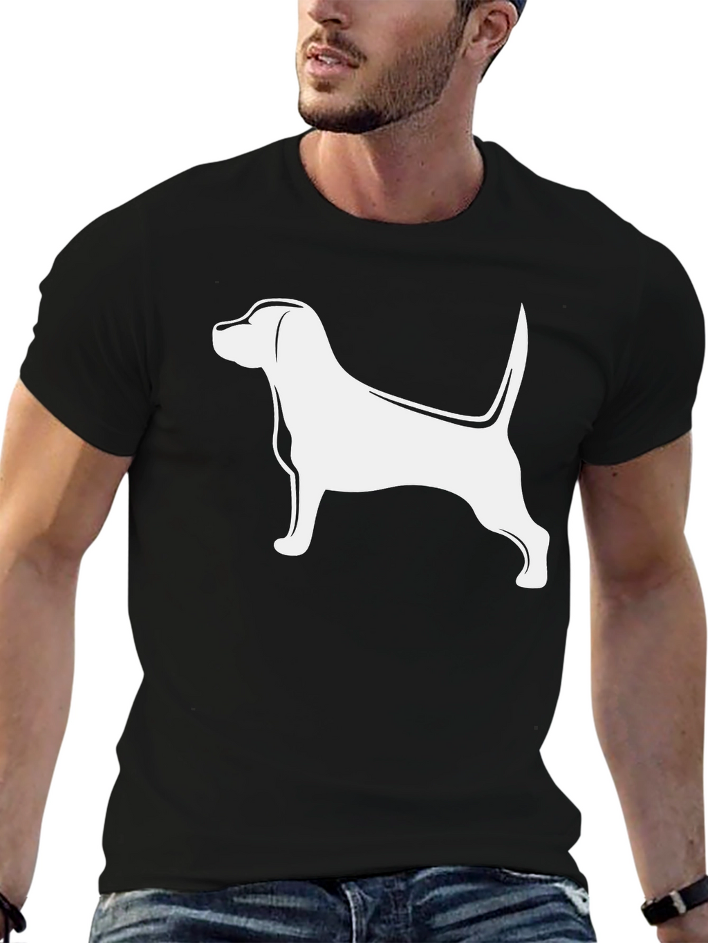 Dog Silhouette Graphic Tee - Black Cotton Blend