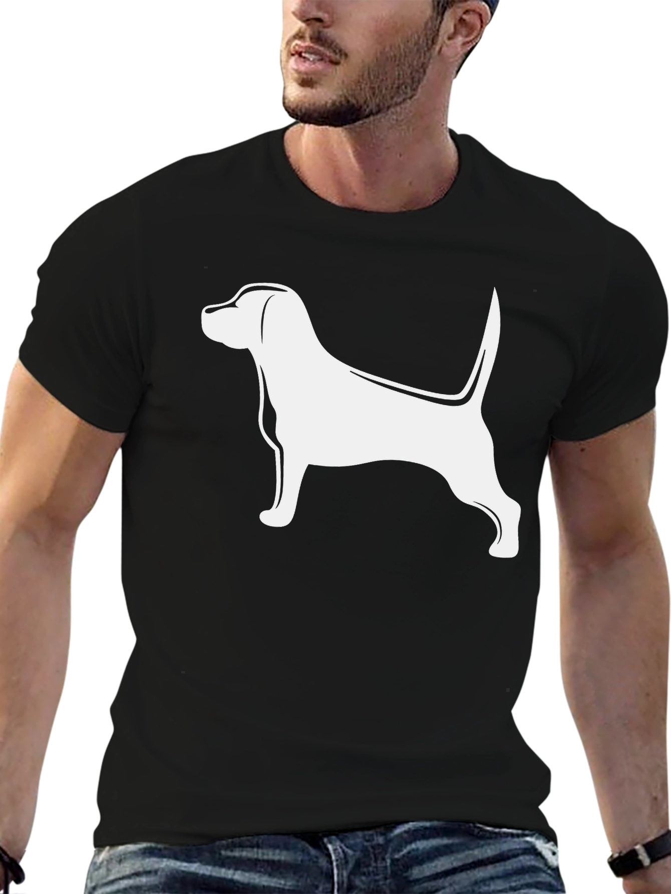 Dog Silhouette Graphic Tee - Black Cotton Blend