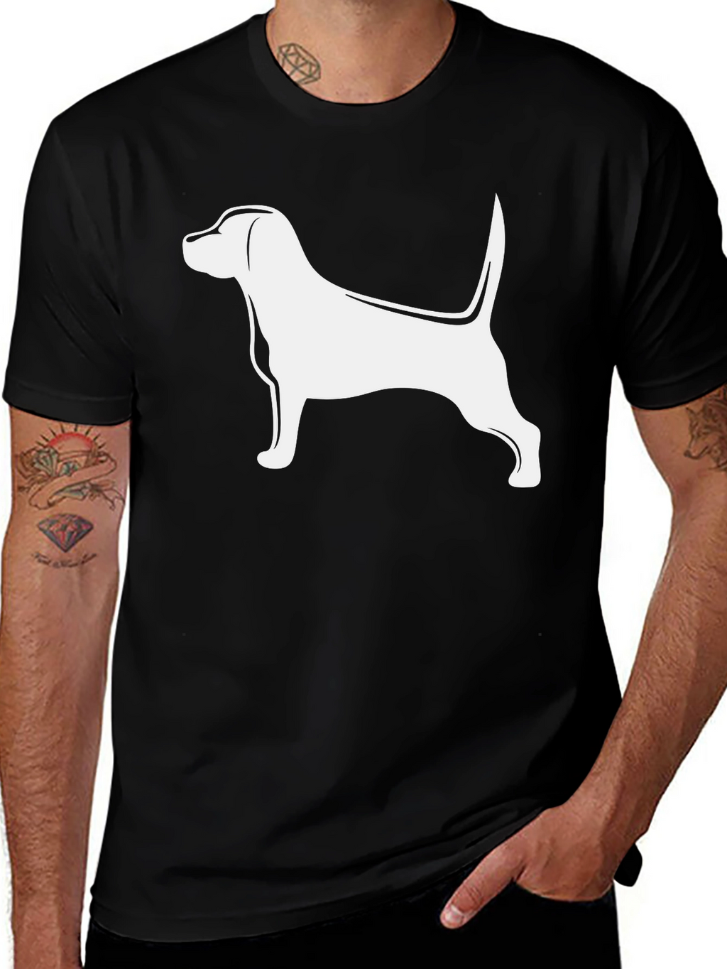 Dog Silhouette Graphic Tee - Black Cotton Blend