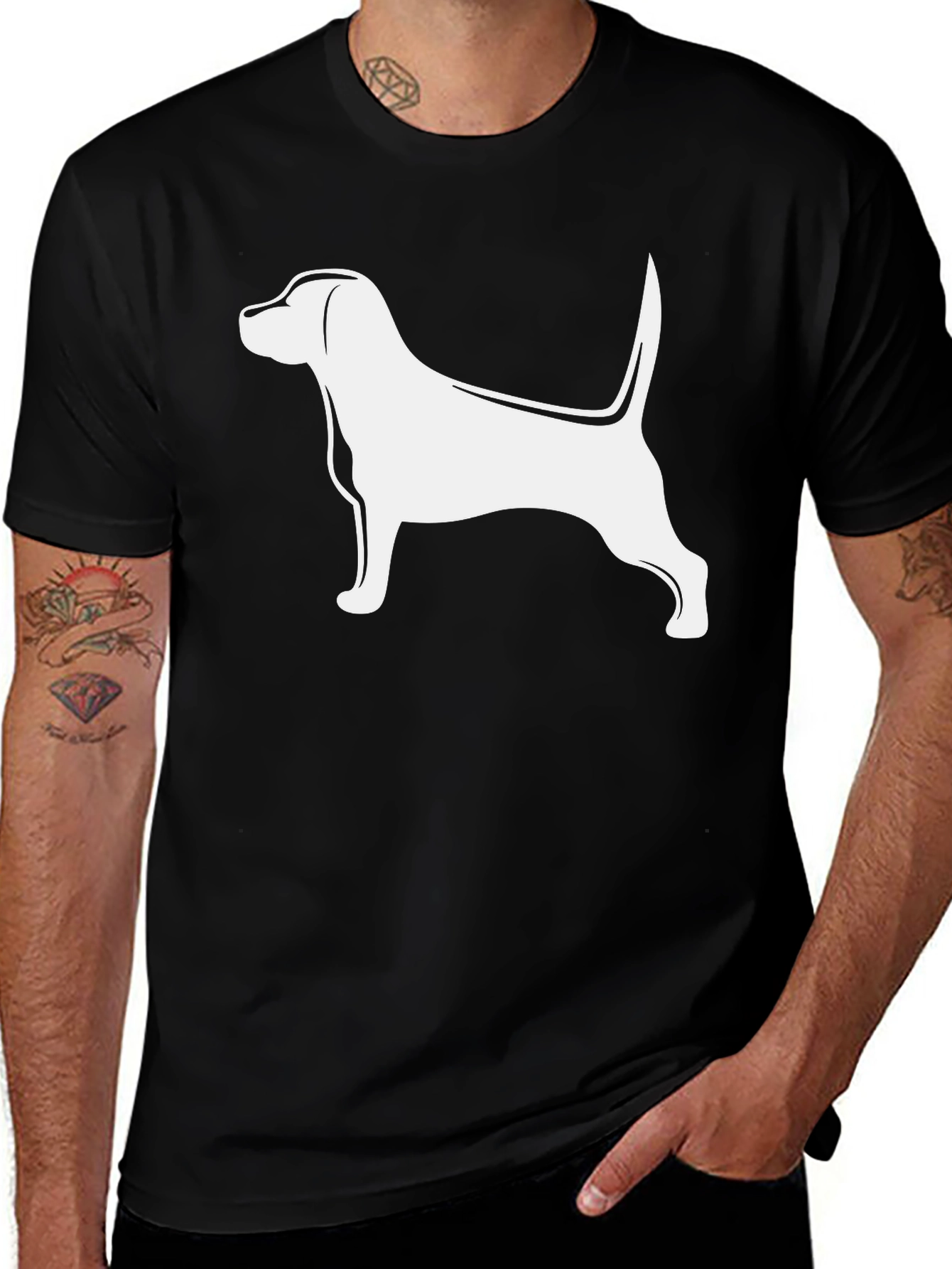Dog Silhouette Graphic Tee - Black Cotton Blend