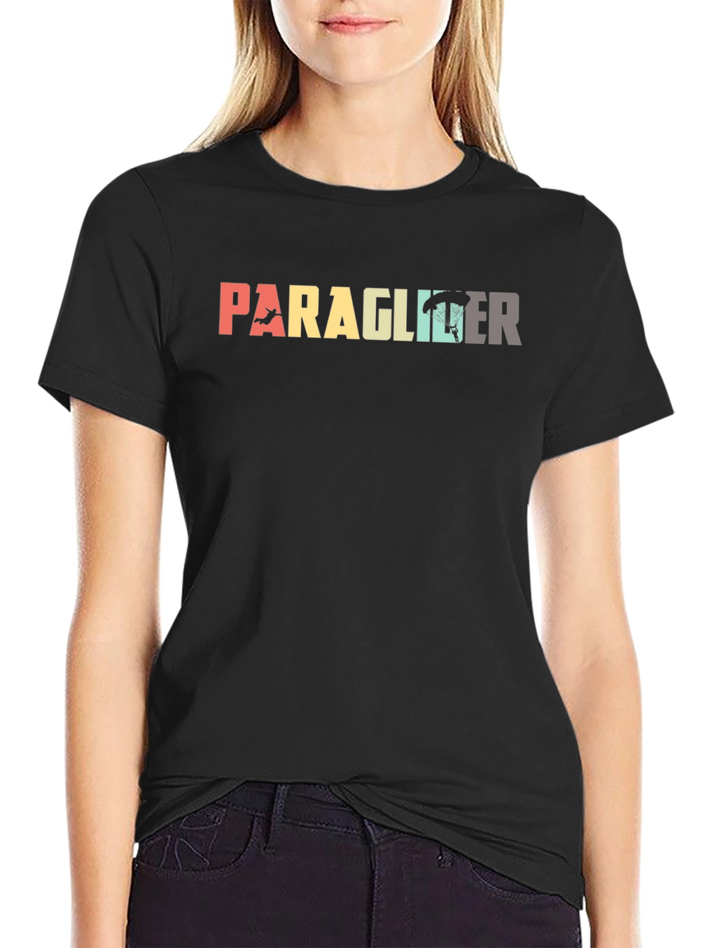 Paraglider Retro Style Black T-Shirt