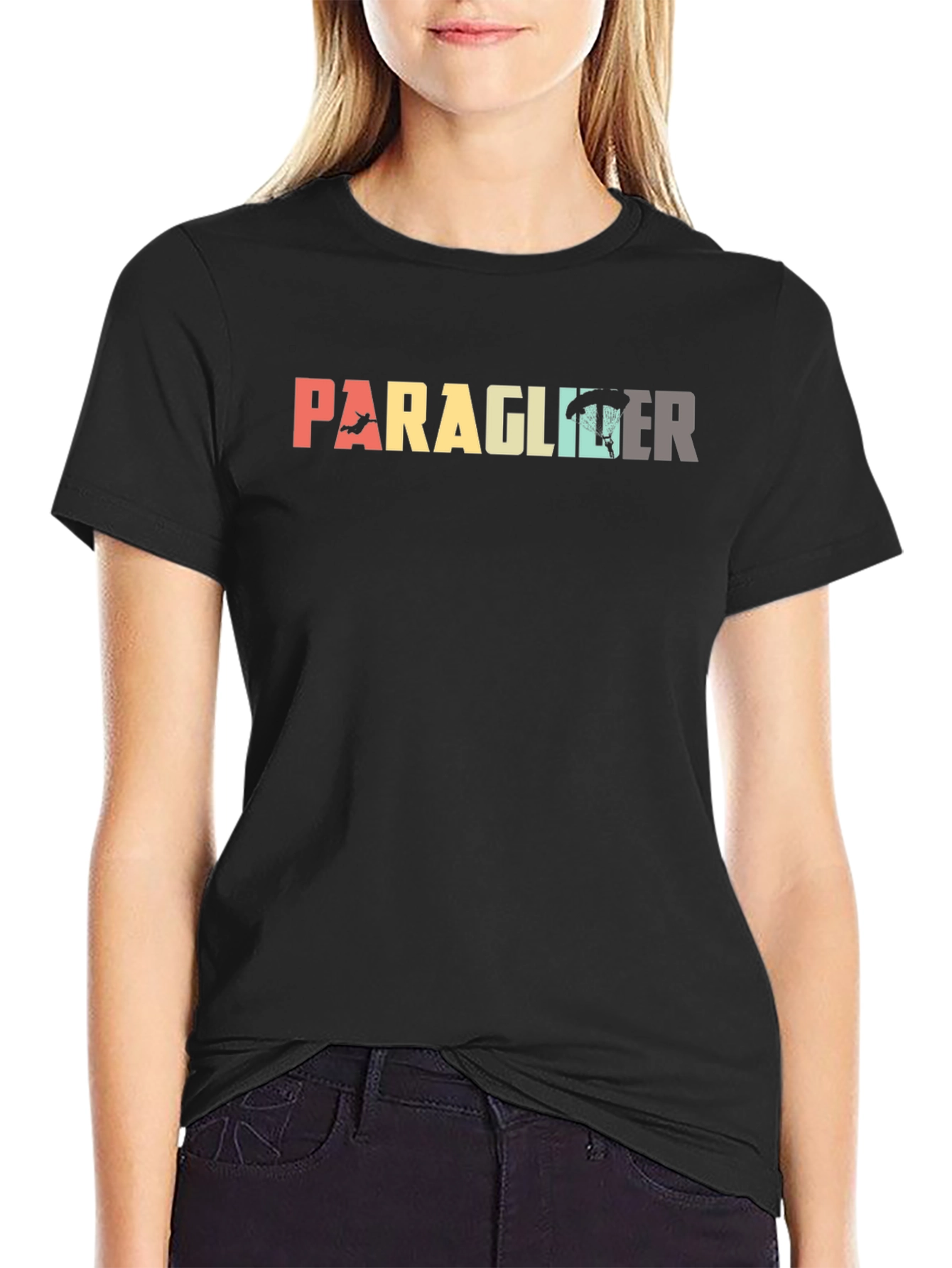Paraglider Retro Style Black T-Shirt
